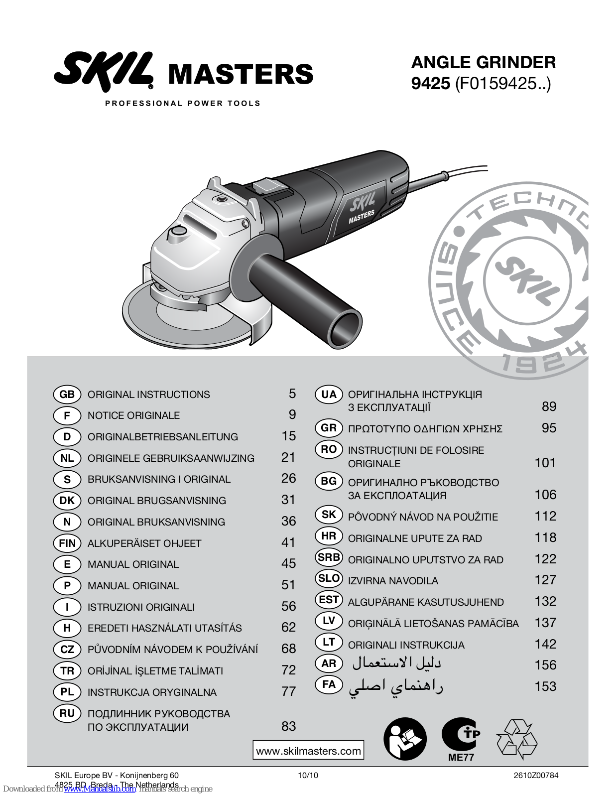 Skil Masters 9425, Masters 9781, Masters F0159425 Series Instructions Manual