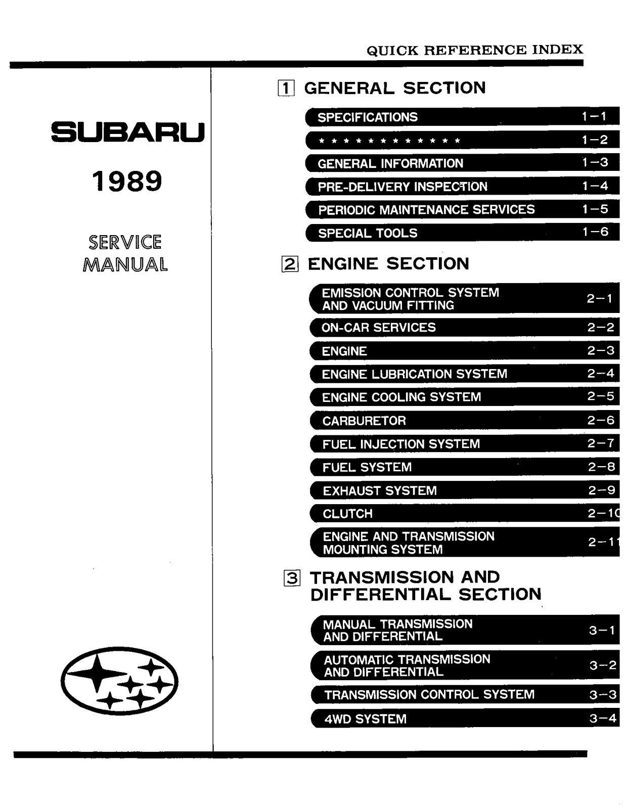 Subaru Loyale Leone 1989 User Manual