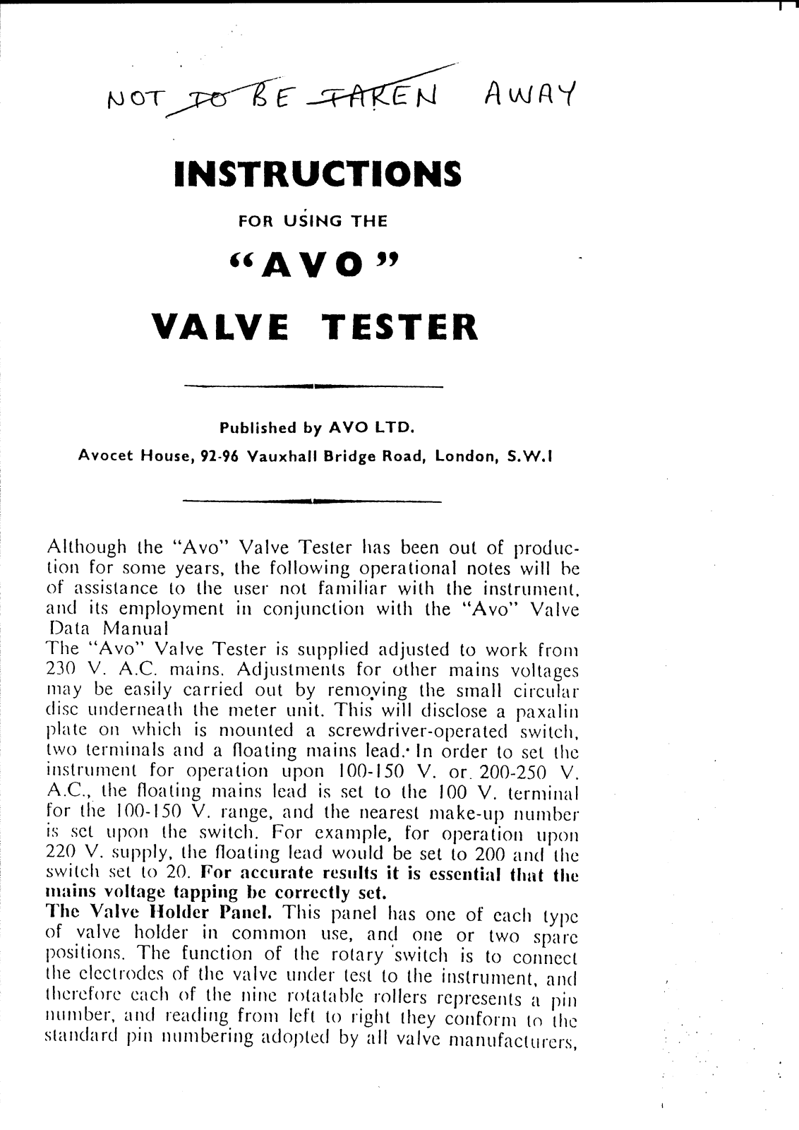 Avo valve tester User Manual