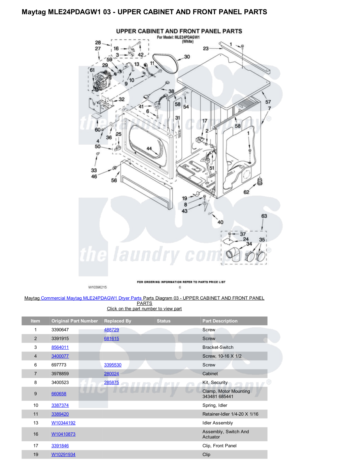 Maytag MLE24PDAGW1 Parts Diagram