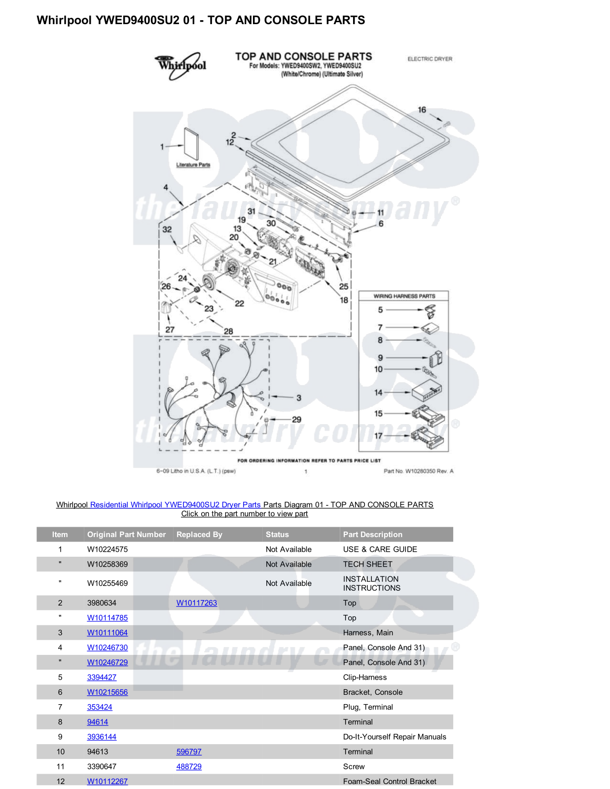 Whirlpool YWED9400SU2 Parts Diagram