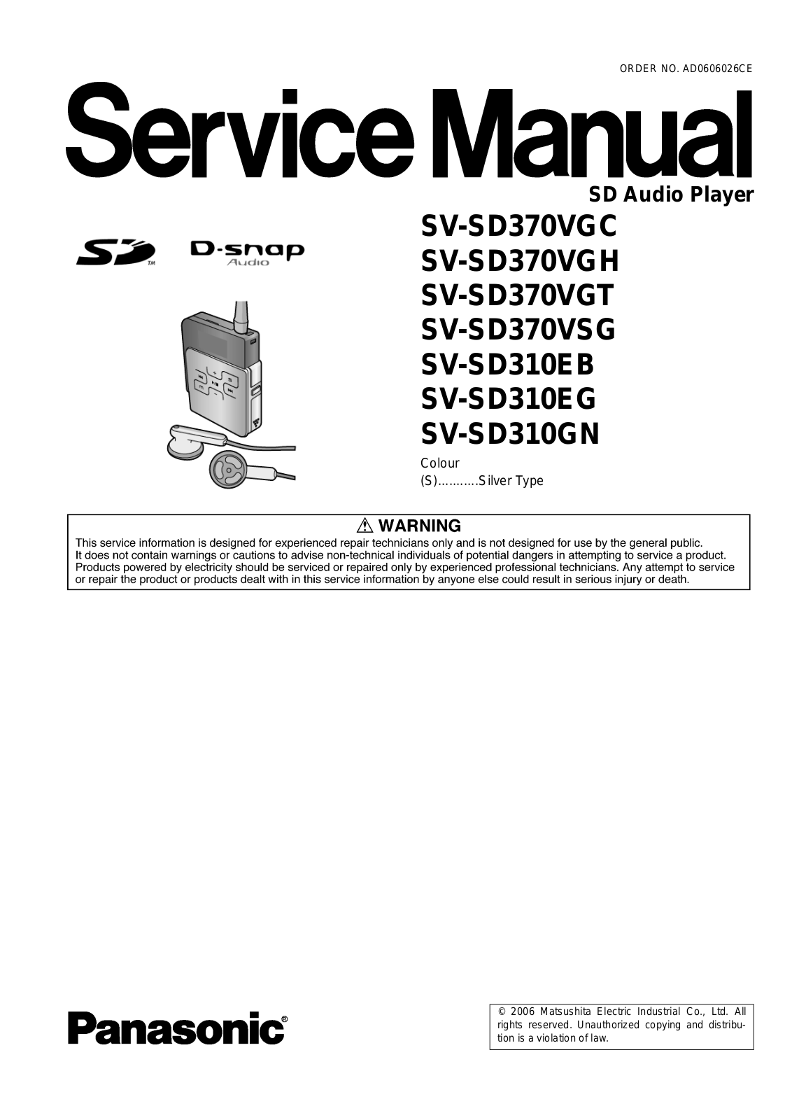Panasonic SVSD-310-EB, SVSD-310-EG, SVSD-310-GN, SVSD-370-VGC, SVSD-370-VGH Service manual
