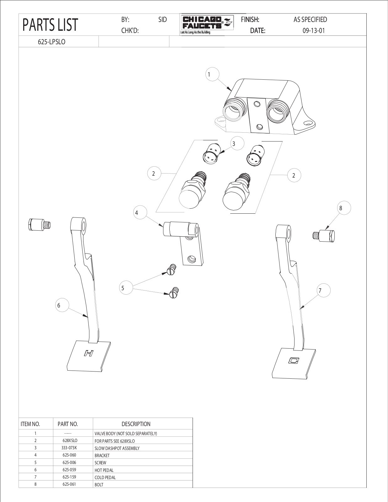 Chicago Faucet 625-LPSLO Parts List