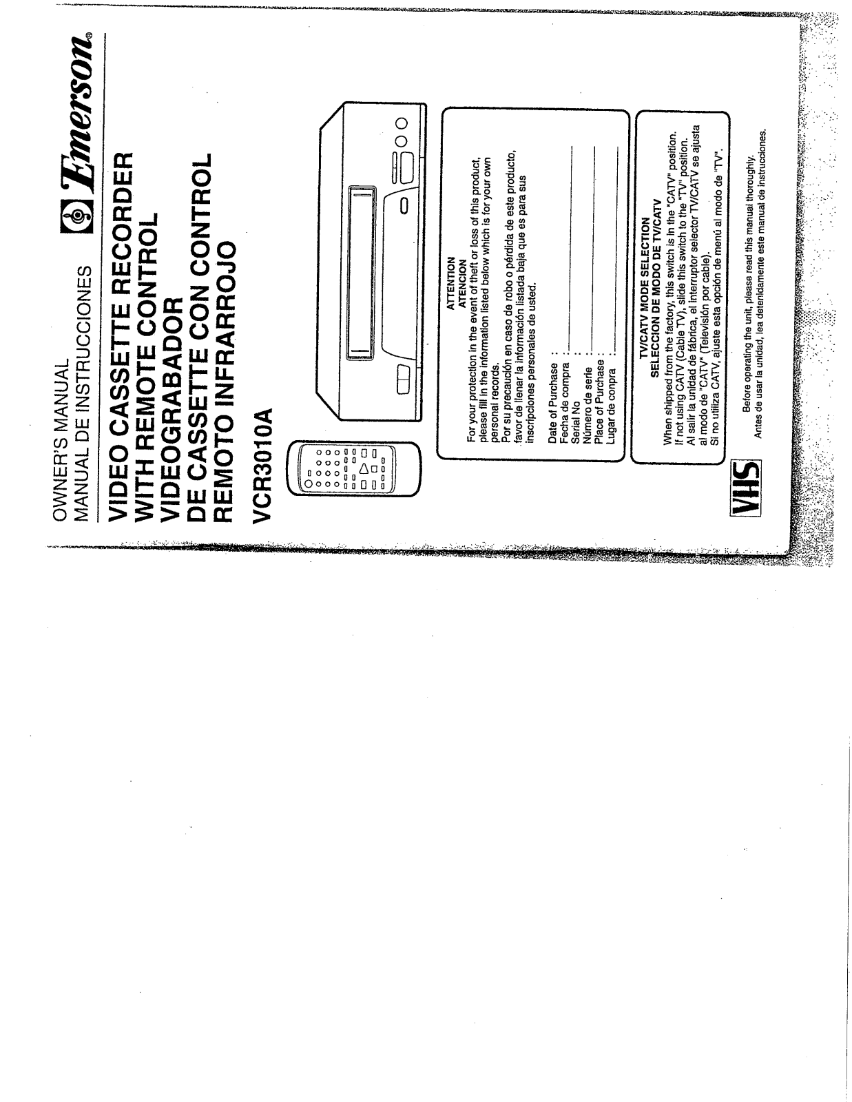 EMERSON VCR3010A User Manual