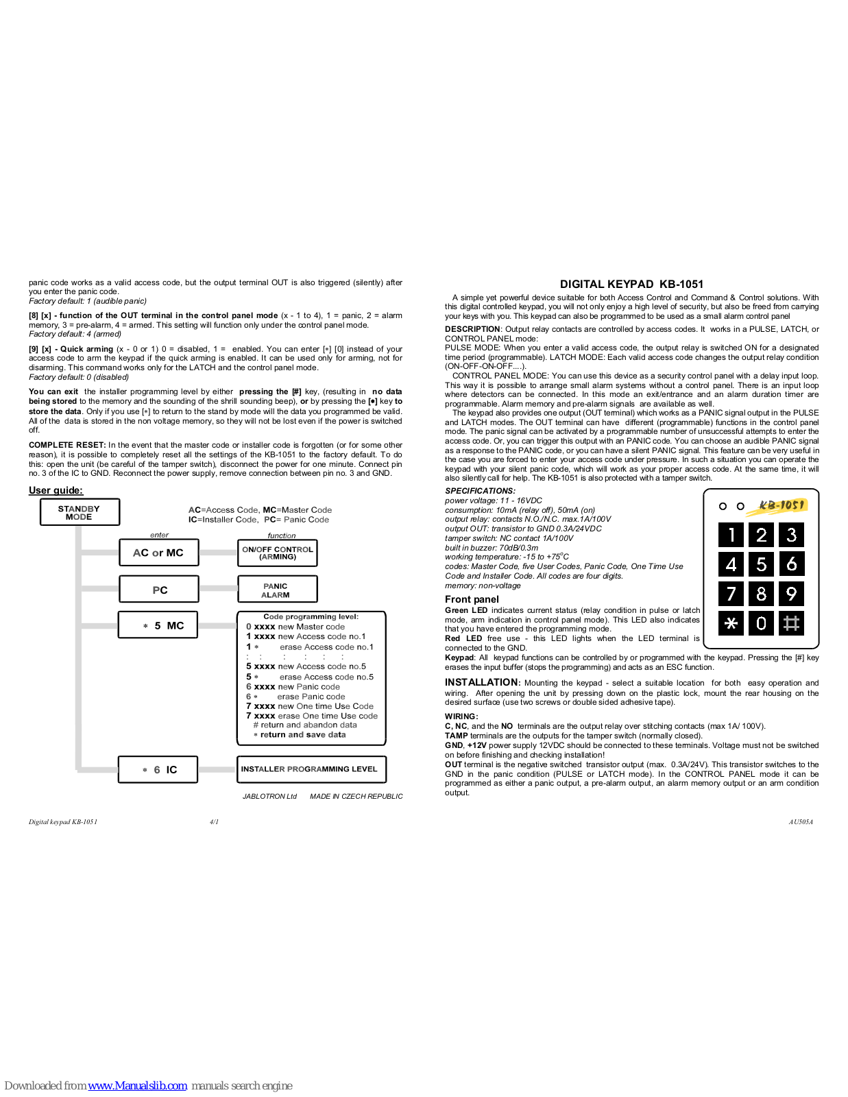 jablotron KB-1051 User Manual