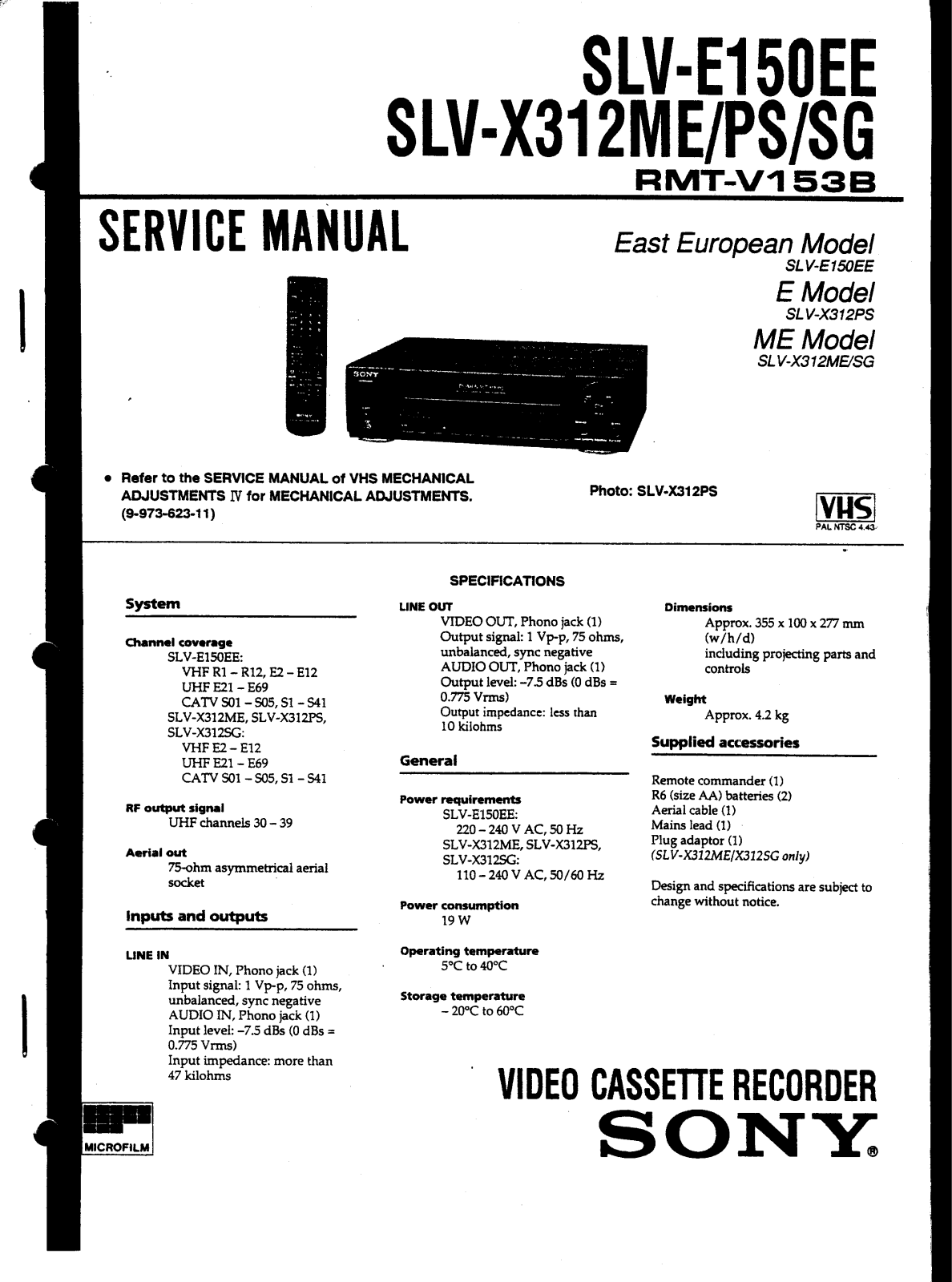 Sony SLV-E150, SLV-X312 Service manual