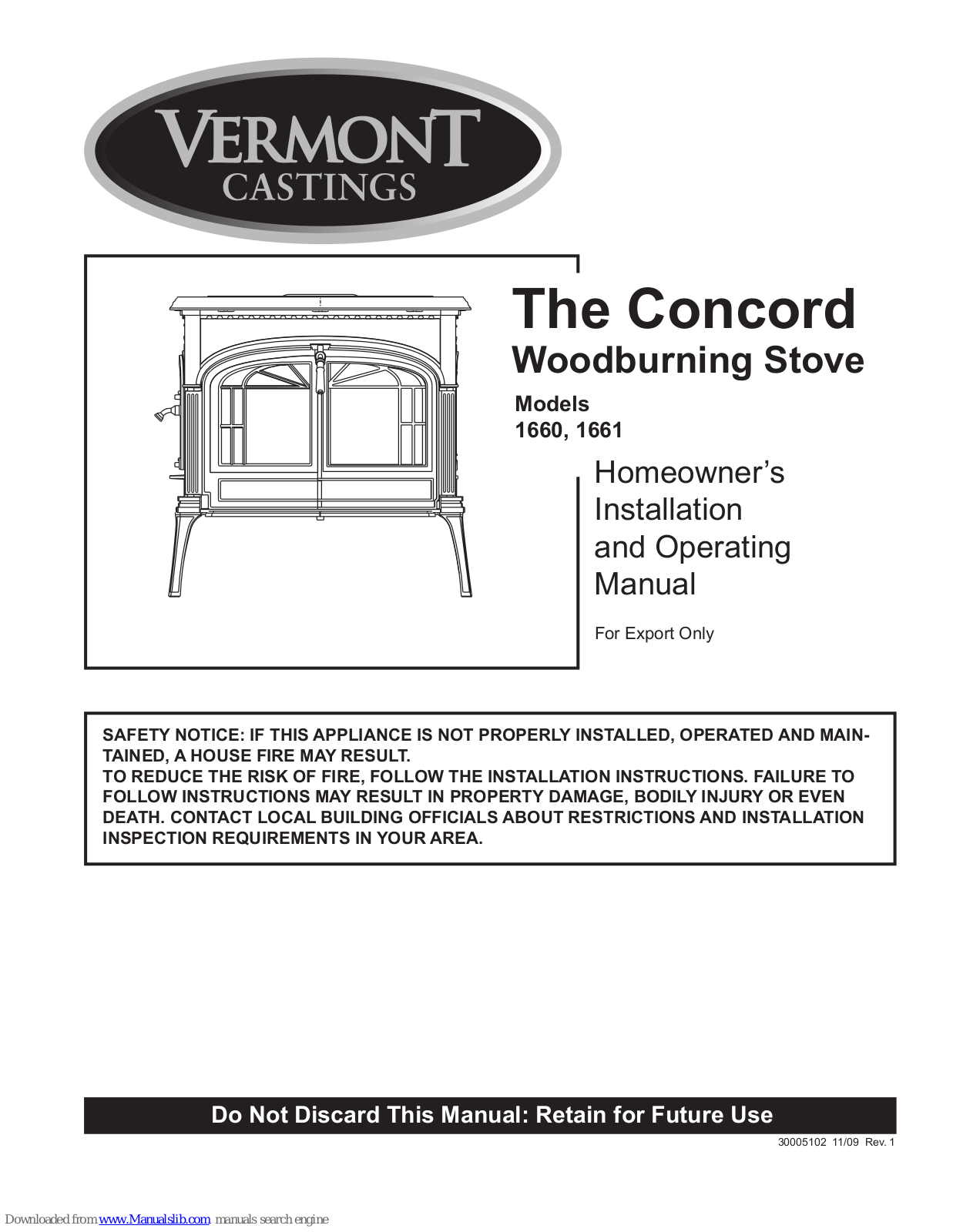 Vermont Castings Concord 1660, Concord 1661 Installation And Operating Manual