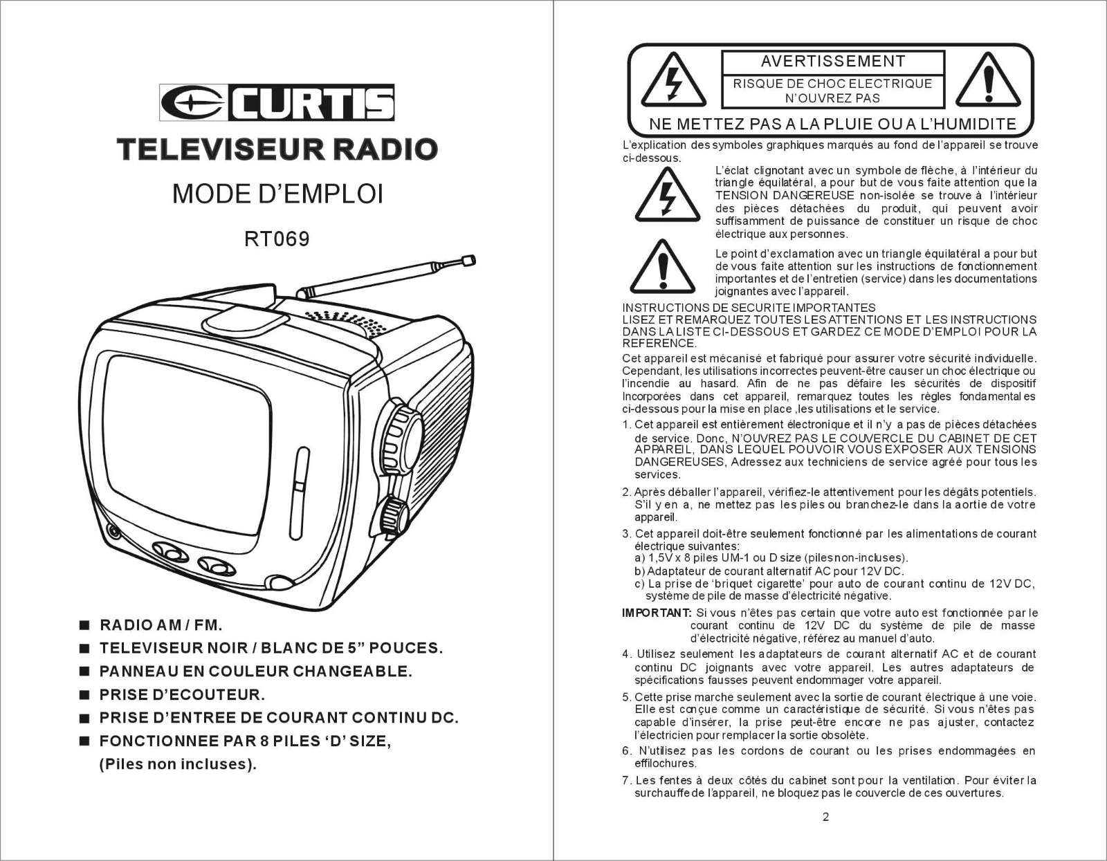 CURTIS SRT069, RT069A User Manual