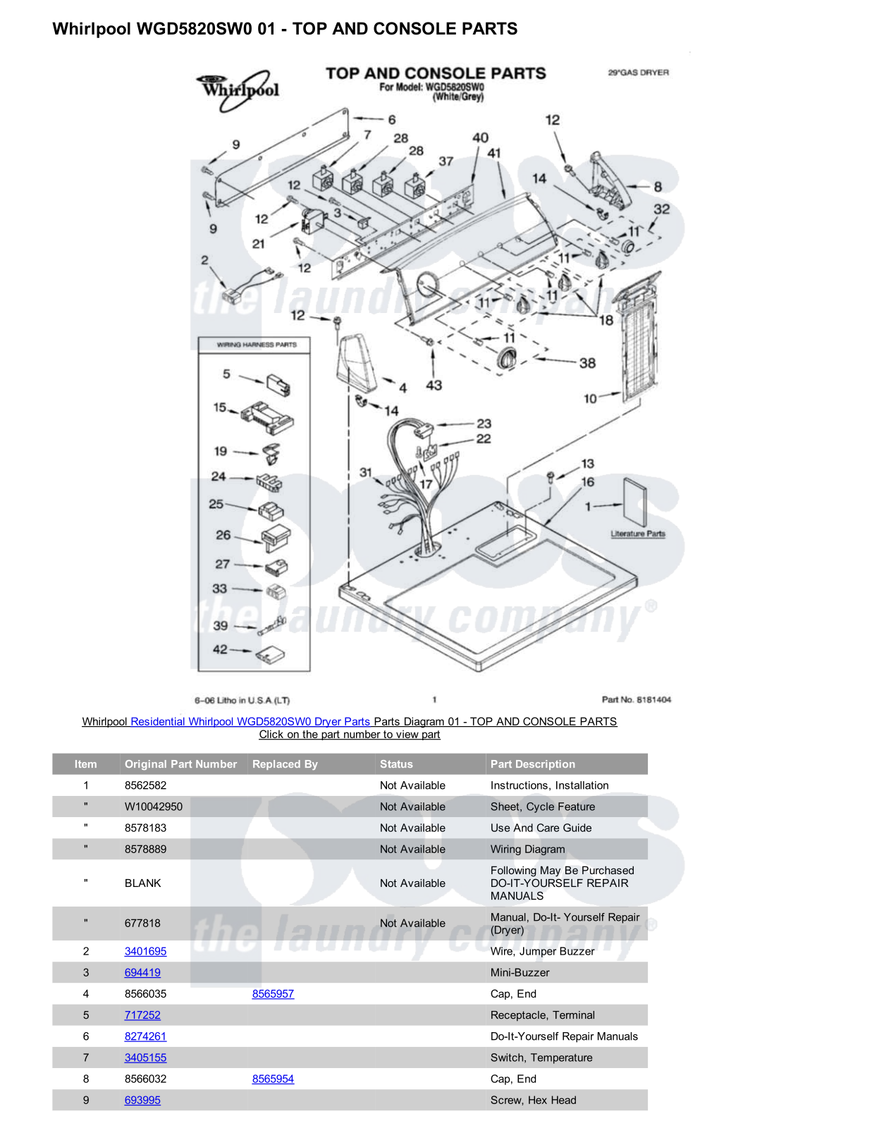 Whirlpool WGD5820SW0 Parts Diagram