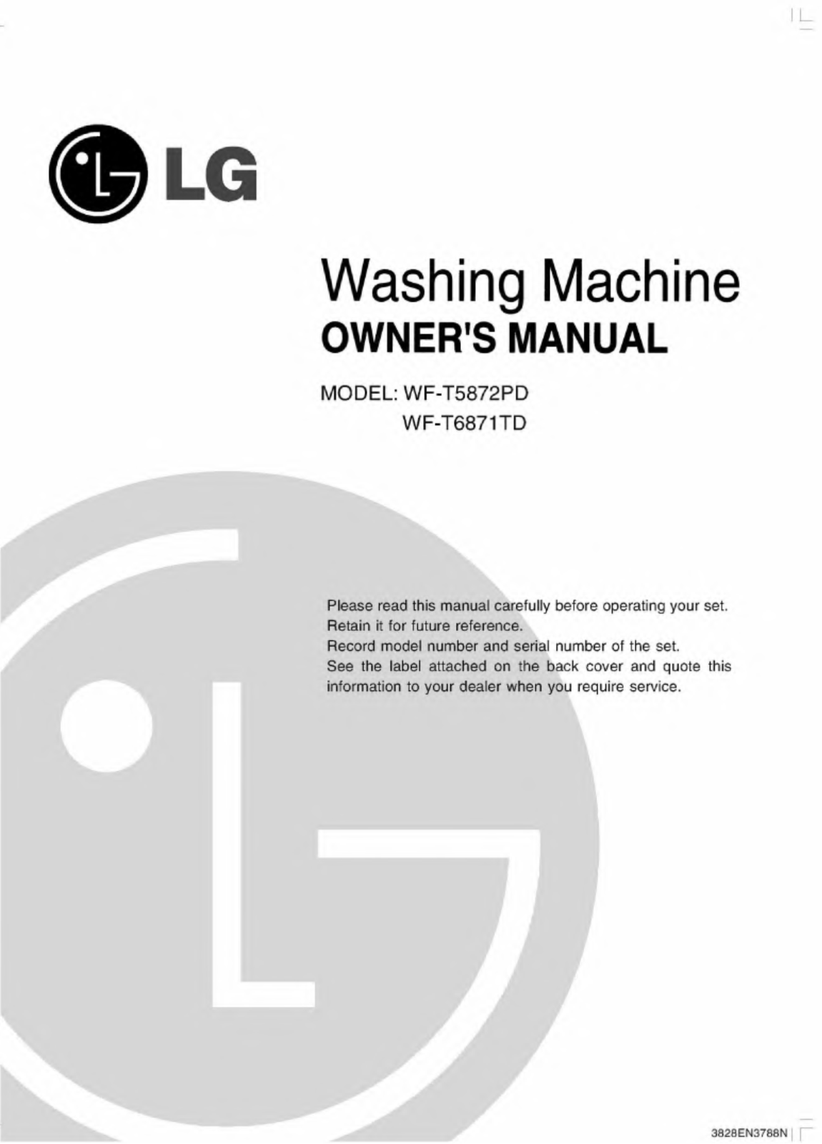 LG WF-T6871TE User Manual