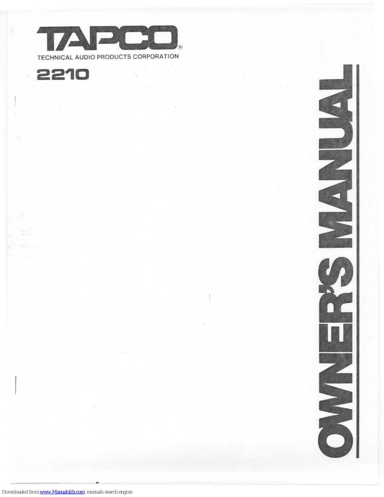 Tapco 2210 Owner's Manual