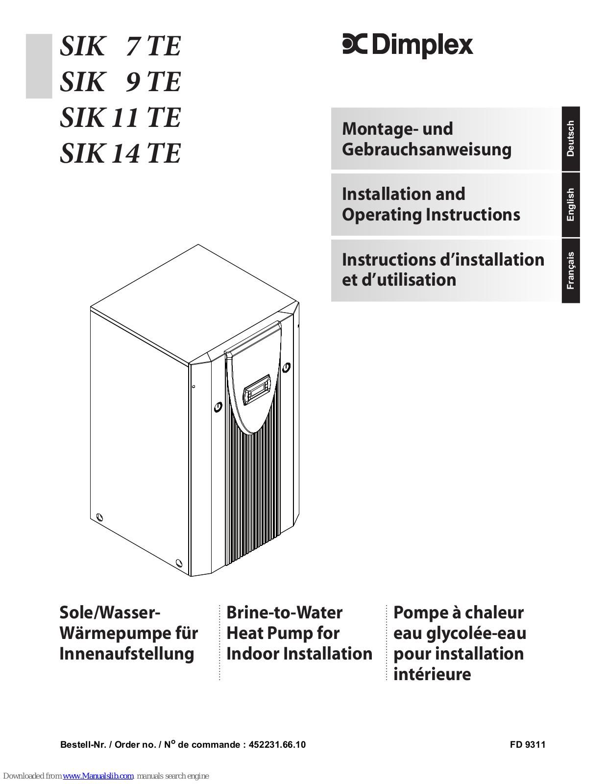 Dimplex SIK 7 TE, SIK 9 TE, SIK 11 TE, SIK 14 TE Installation And Operating Instructions Manual