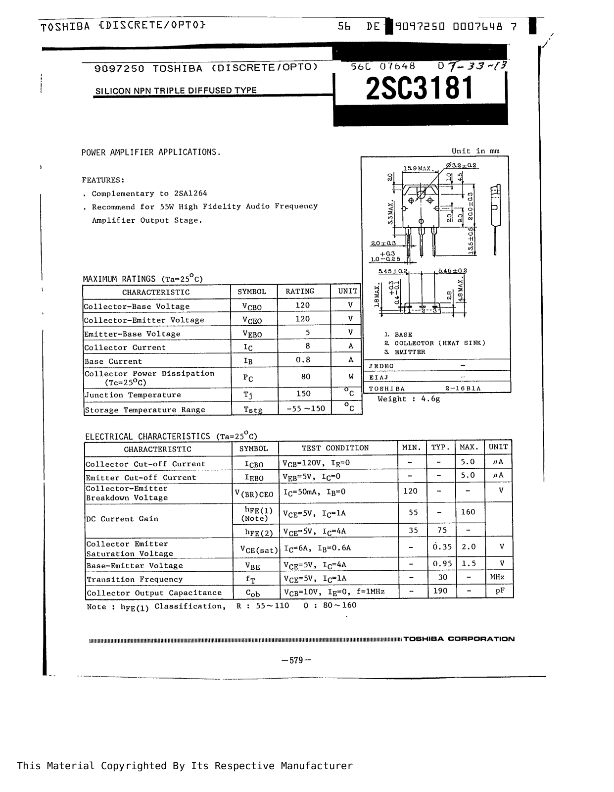 Datasheet 2SC3181 Specification - ManualMachine.com