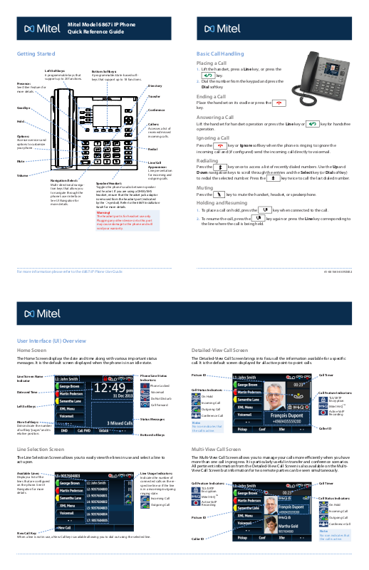 Mitel 6867I User Manual