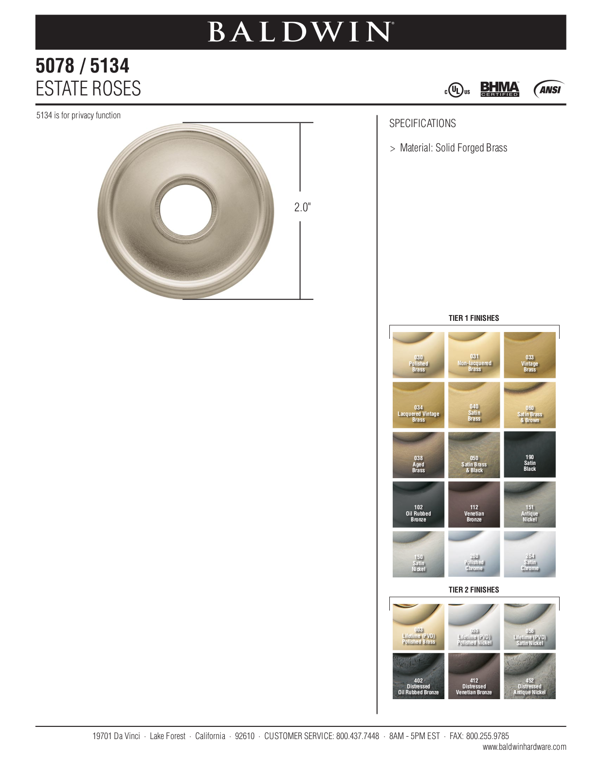 Baldwin 5134 Estate Rose User Manual