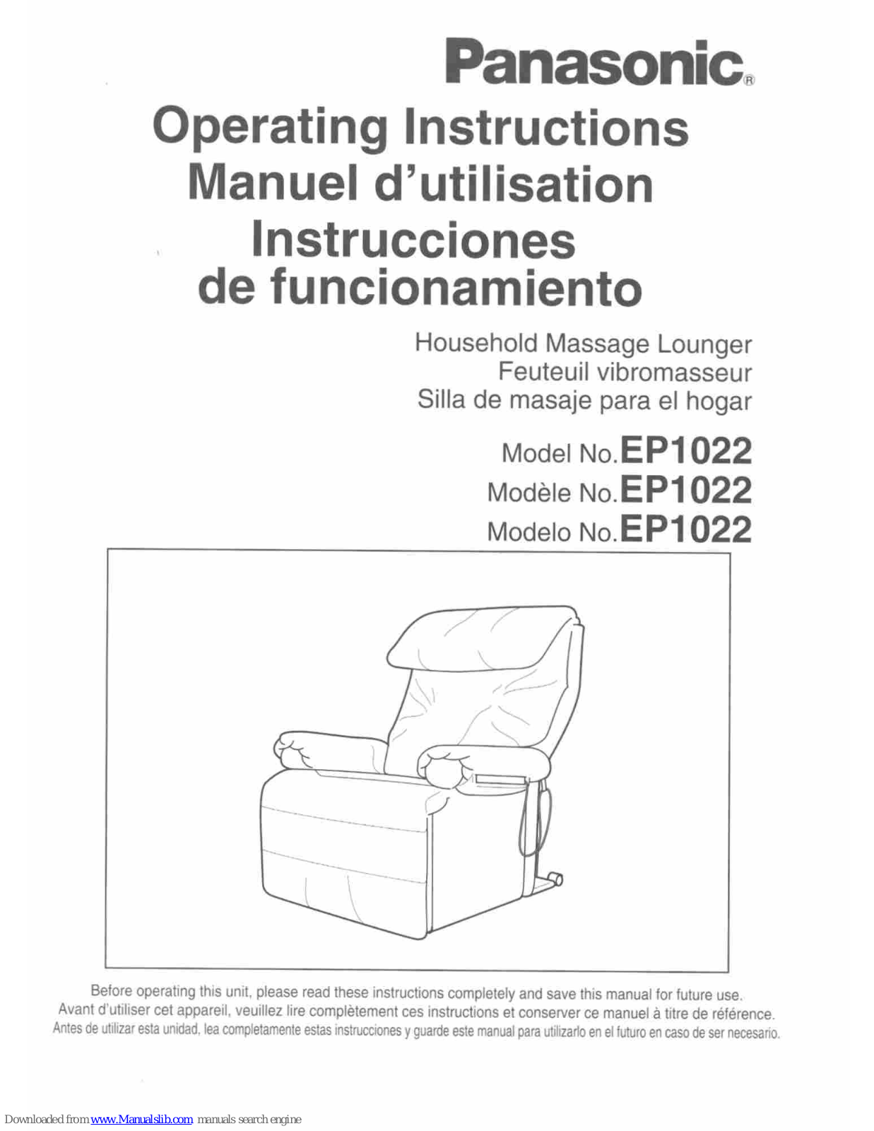 Panasonic EP1022B, EP1022K, EP1022 Operating Instructions Manual