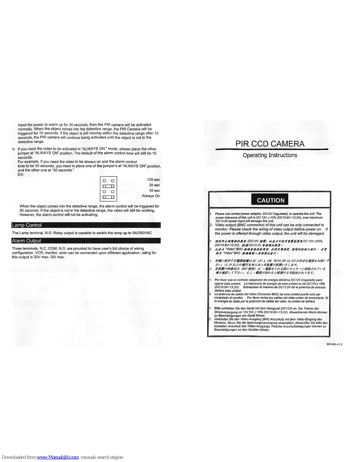 Vitek VT-PIRC1, PIR CCD CAMERA - V1.2 Operating Instructions Manual