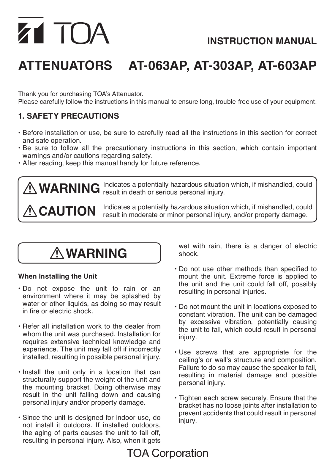 Toa AT-603AP User Manual