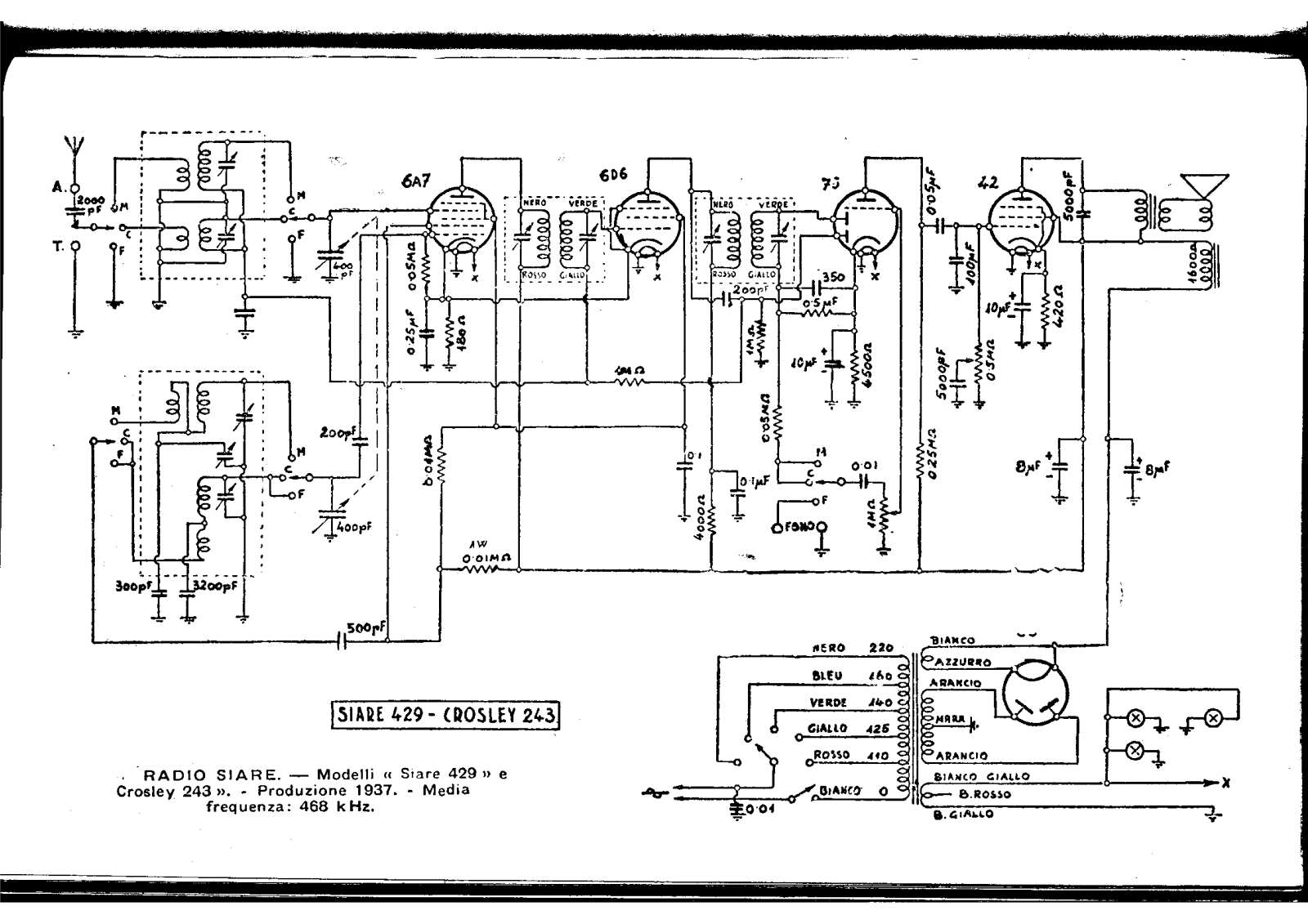 Siare Crosley 429, 243 schematic