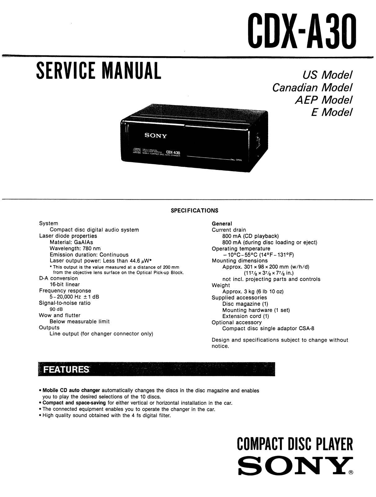 Sony CDXA-30 Service manual