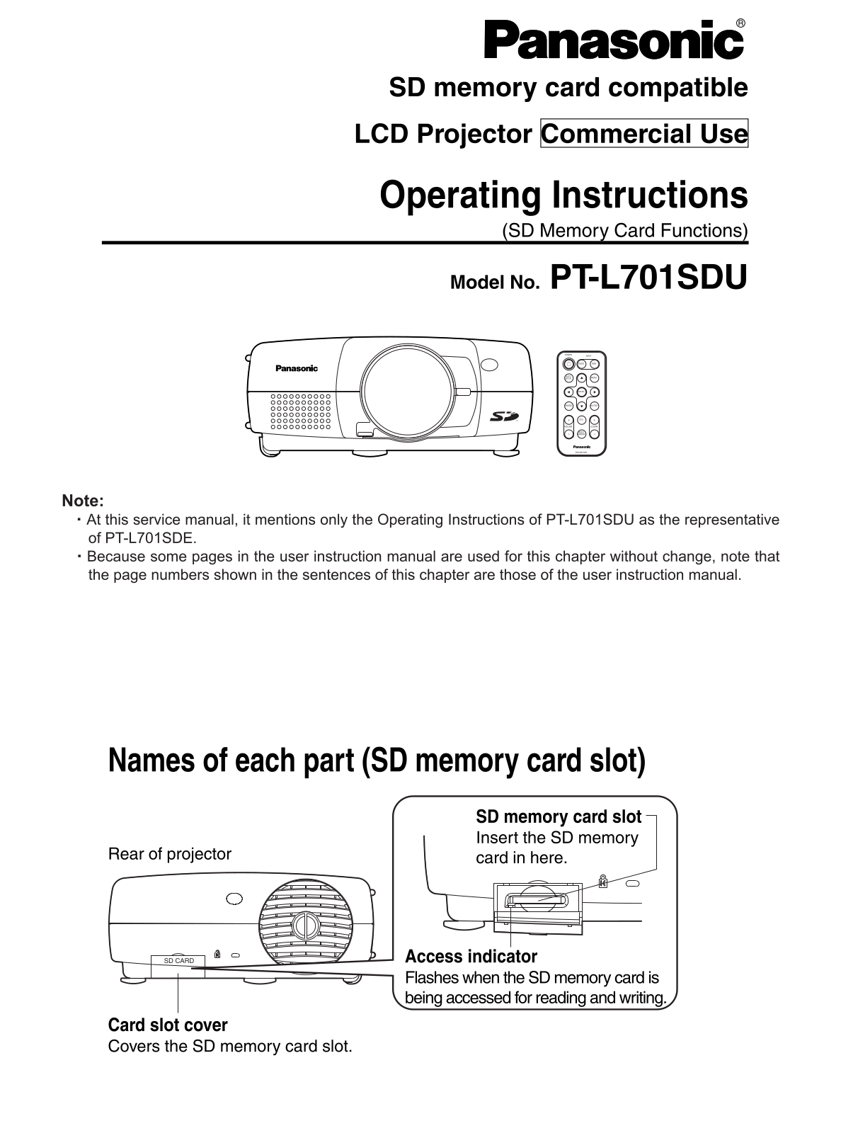 Panasonic PT-L701SDU User Manual