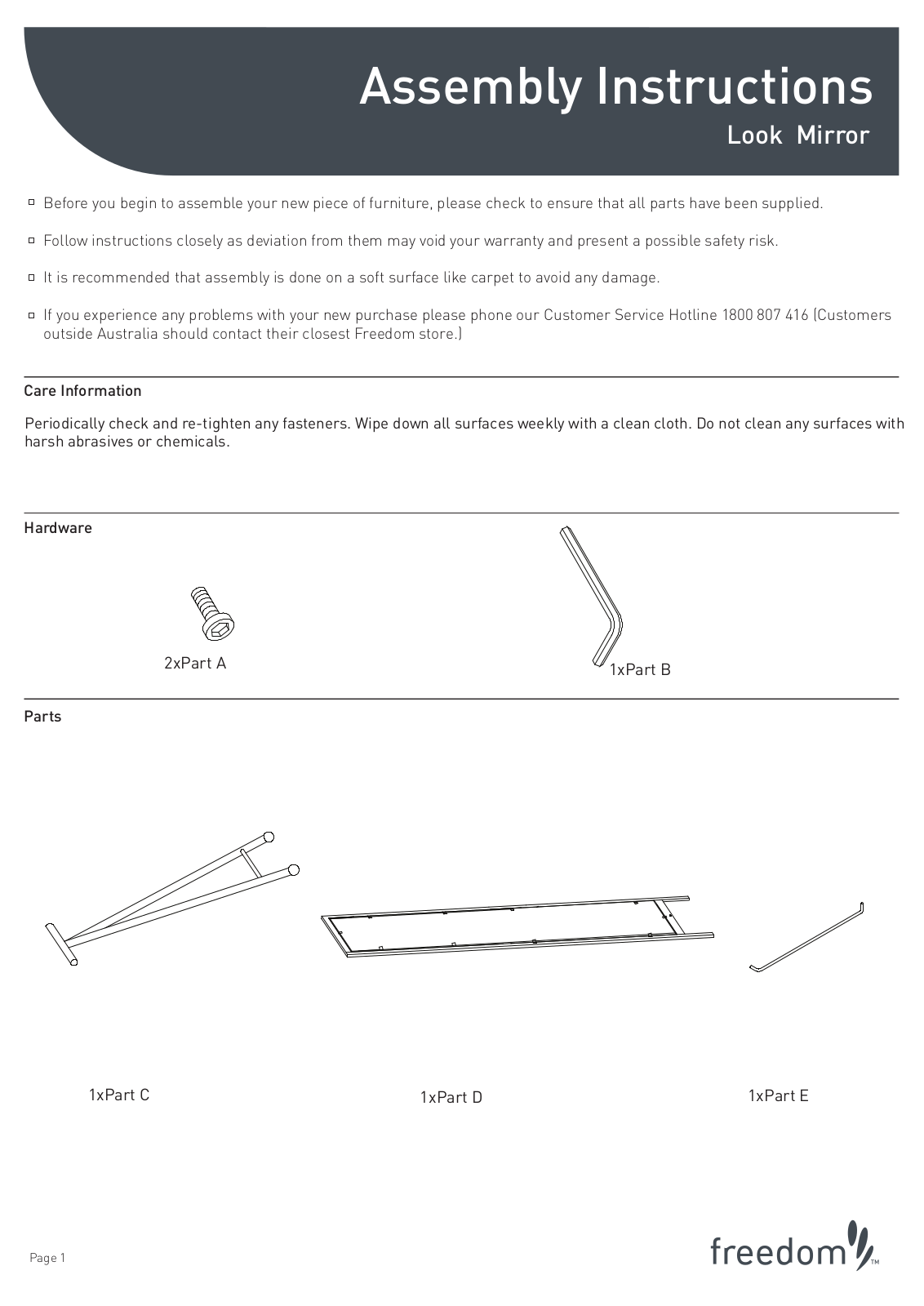 Freedom Look Mirror Assembly Instruction