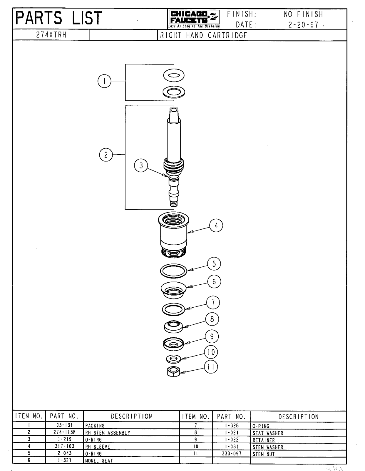 Chicago Faucet 274-XTRHJKNF, 274-XTRHJKTPF Parts List