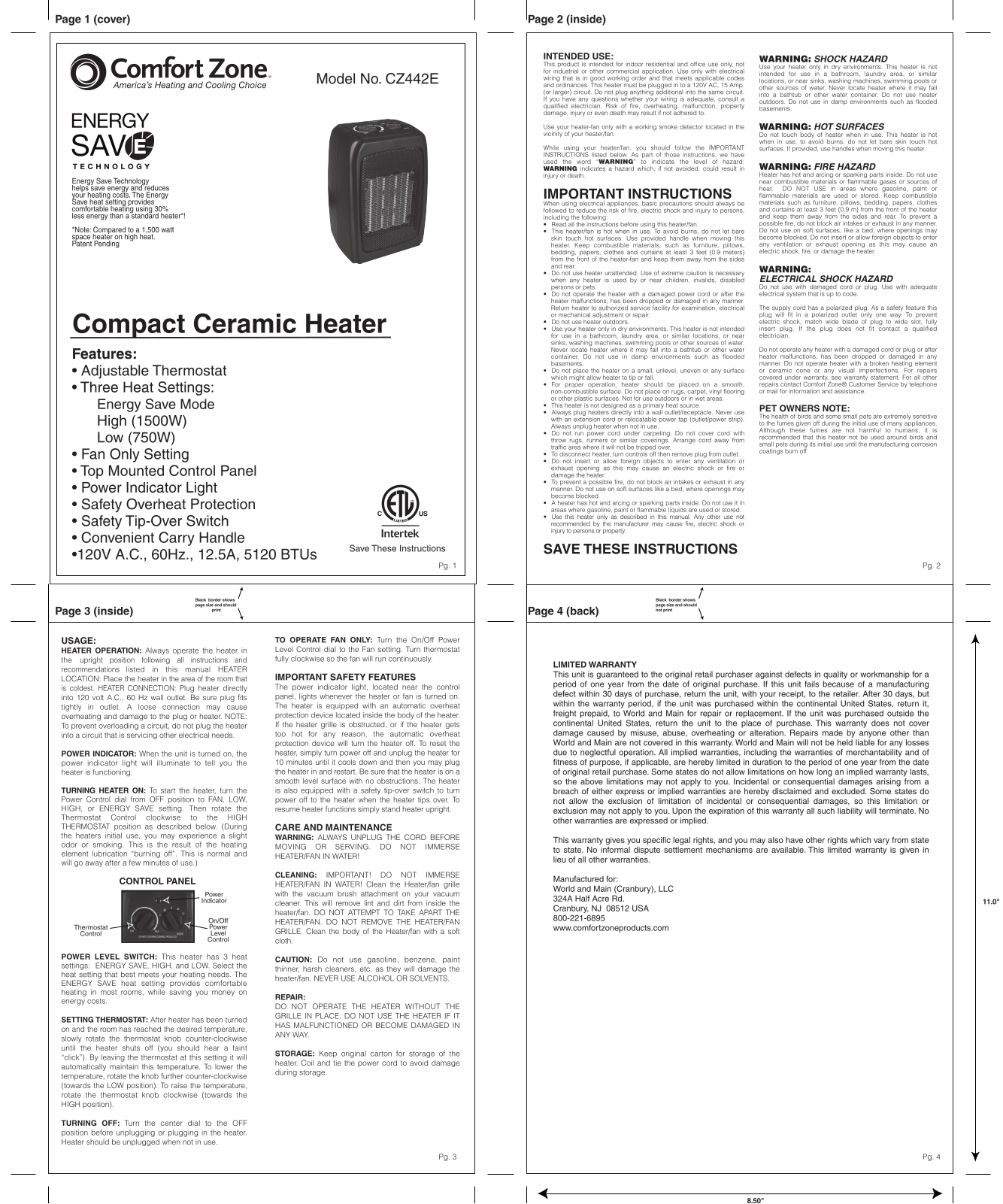 Comfort Zone CZ442E User Manual