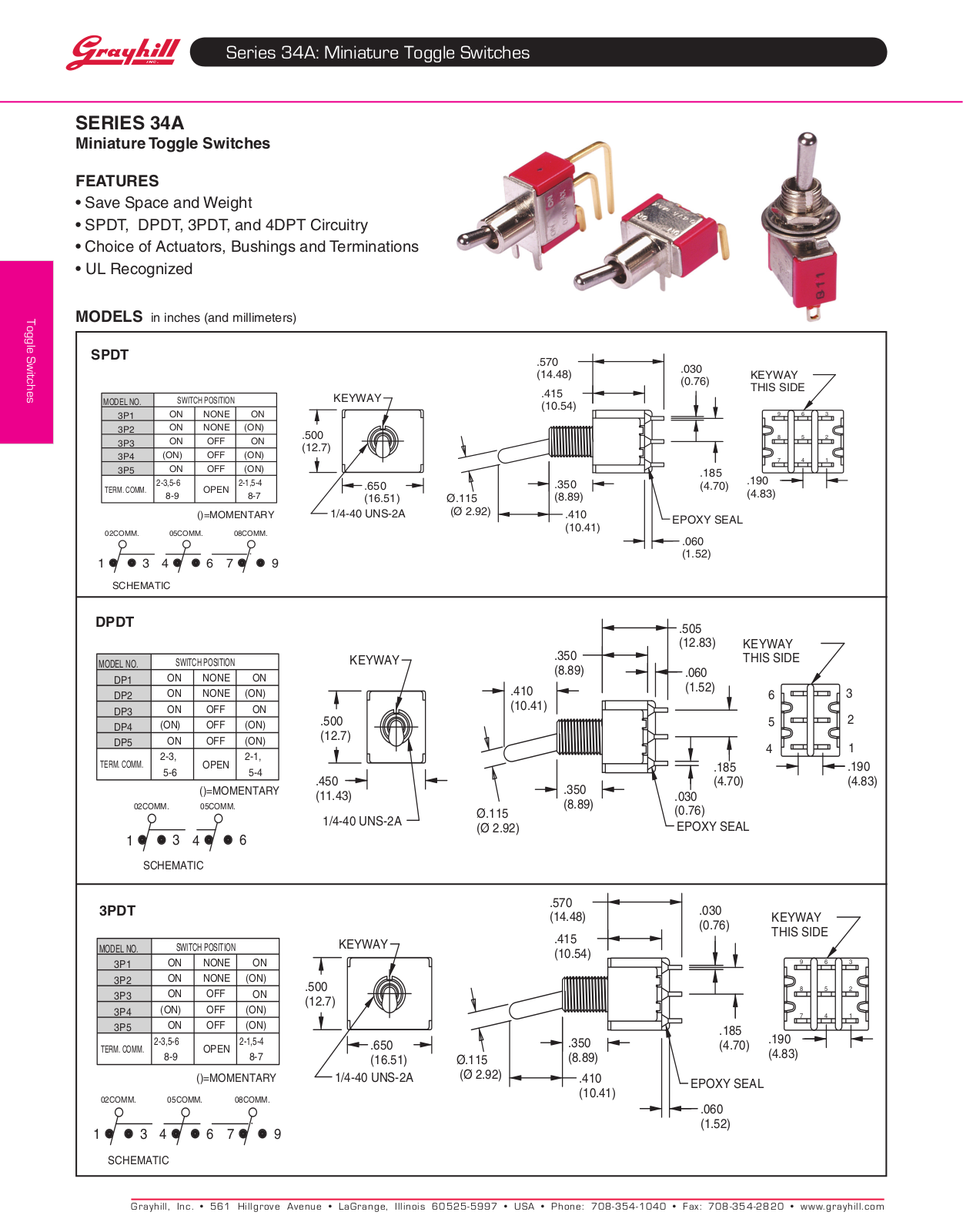 Grayhill Toggle Switches 34A User Manual