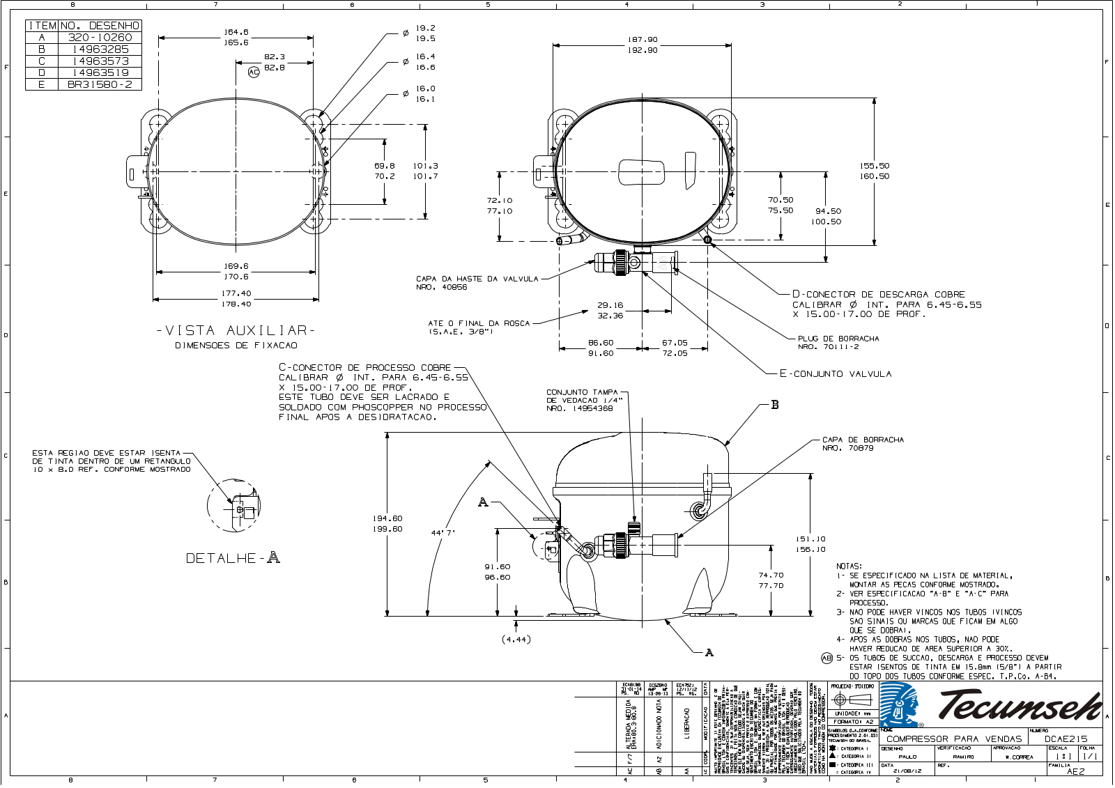 Tecumseh AE3425Y-AA1A, AE4430A-AA1A, AE4430Y-AA1A, AE4440A-AA1A, AE4440Y-AA1A Drawing Data