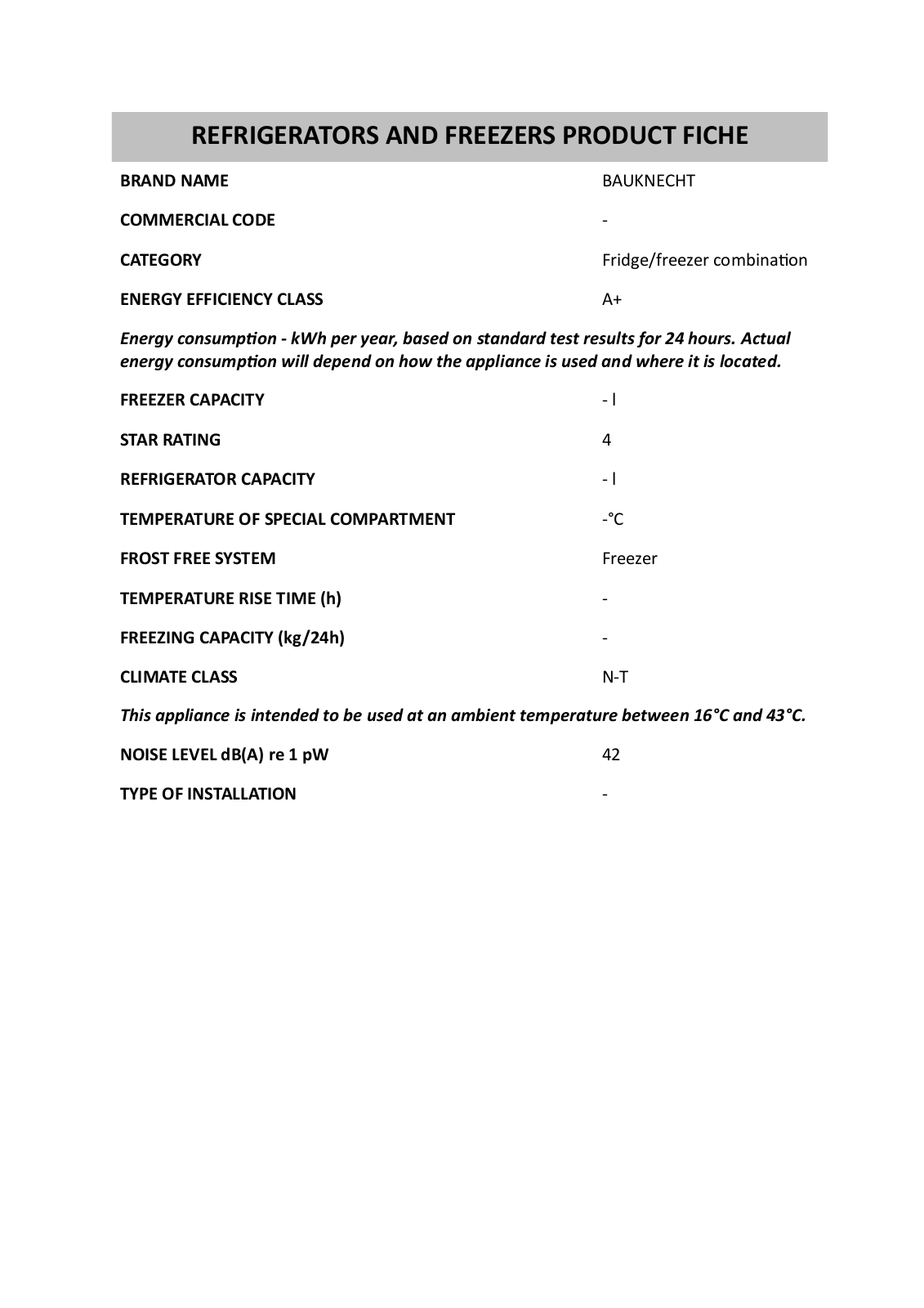 Whirlpool KGN 175 WS, KGN 175 IO Product Sheet