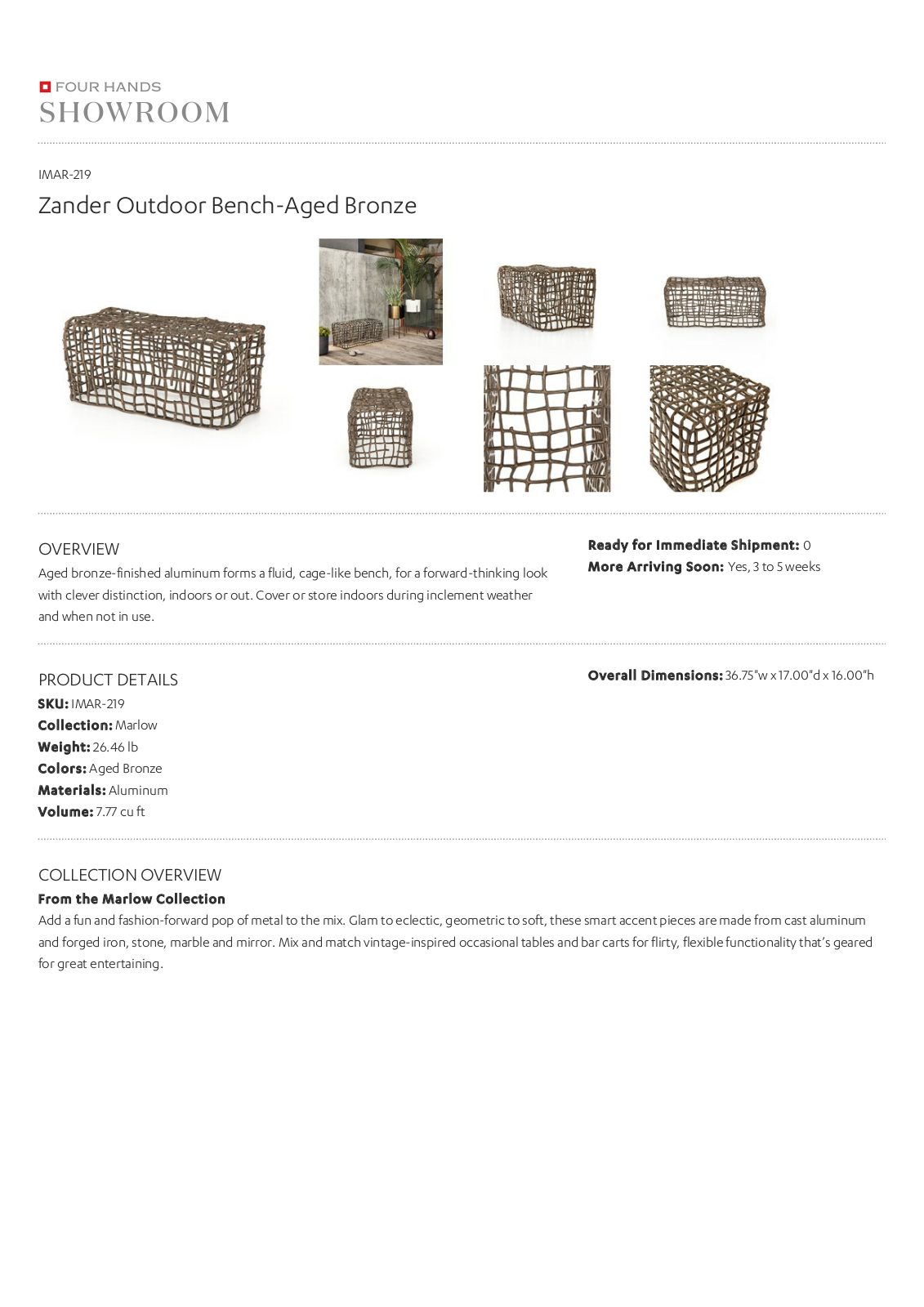 Four Hands IMAR-219 Specification Sheet - ManualMachine.com
