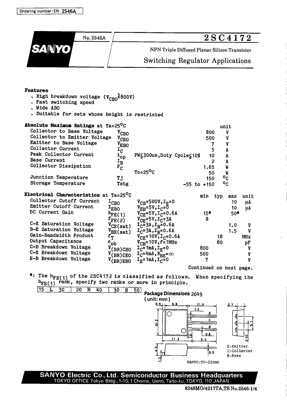 SANYO 2SC4172 Datasheet