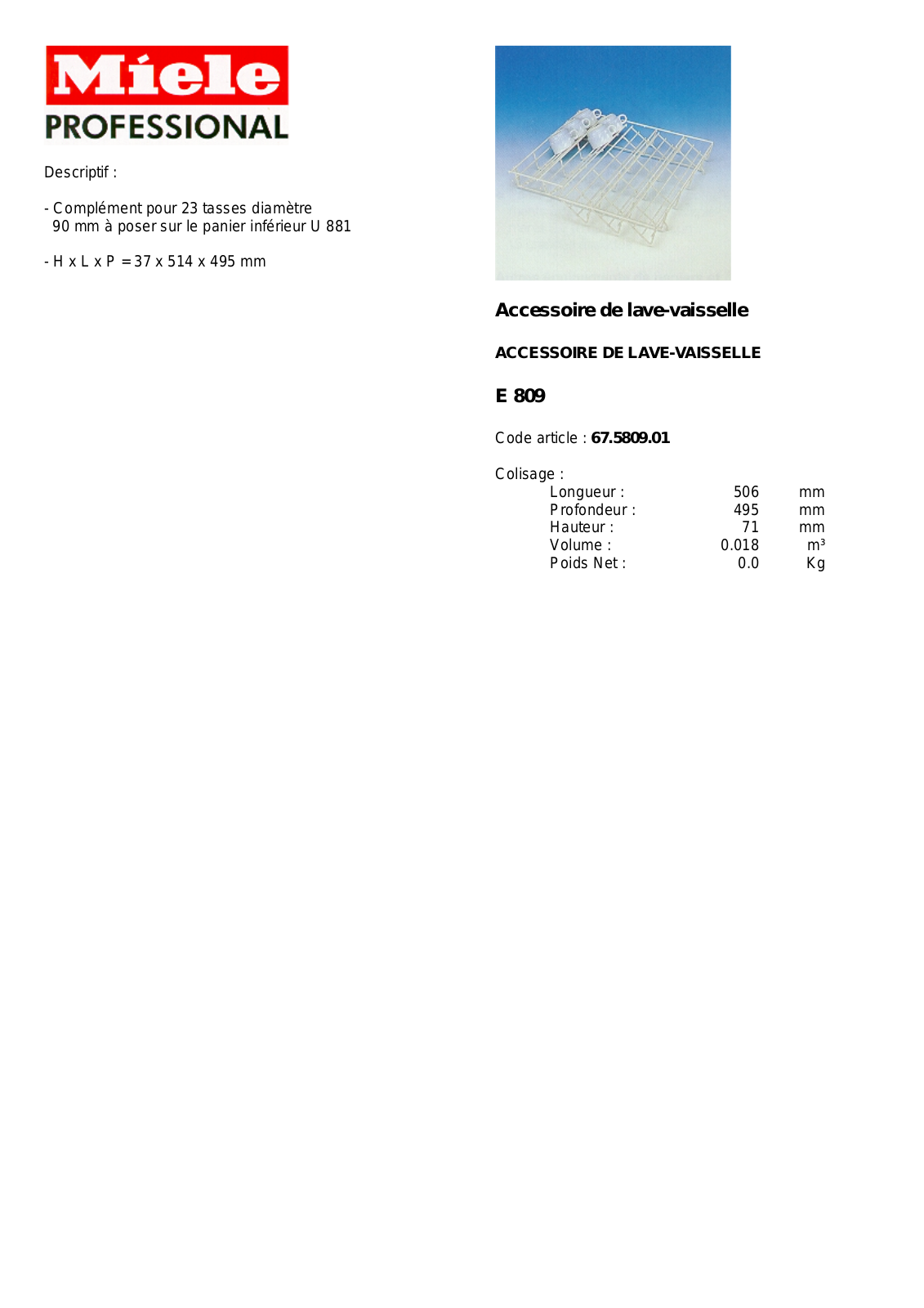 MIELE E 809 DESCRIPTIF User Manual