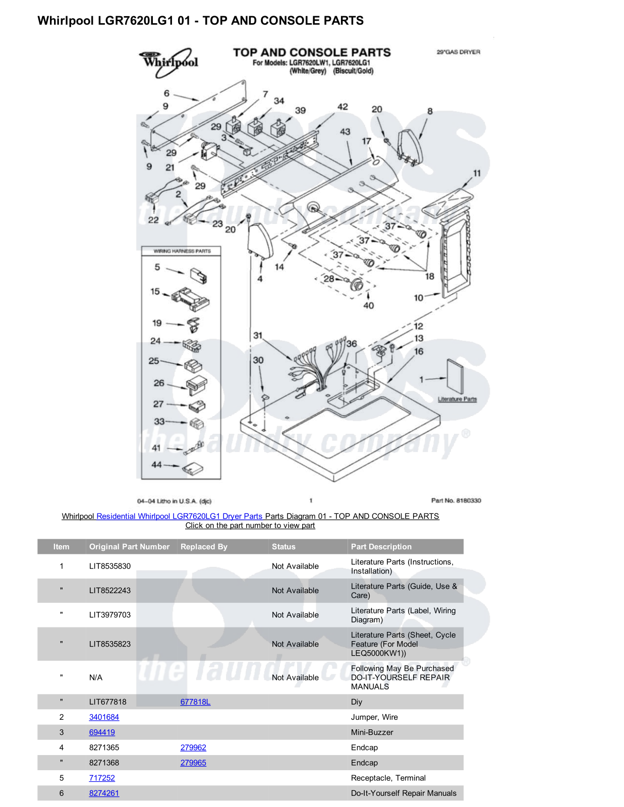 Whirlpool LGR7620LG1 Parts Diagram