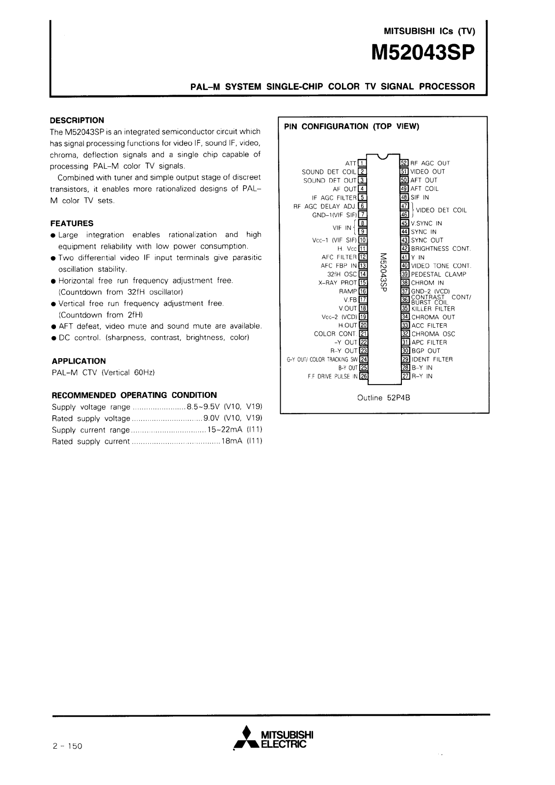 Mitsubishi M52043SP Datasheet