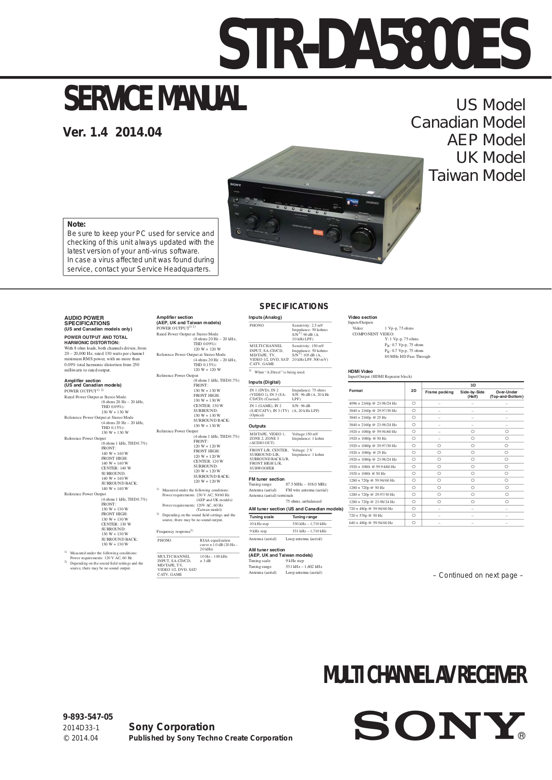 Sony STR-DA5800ES Service manual