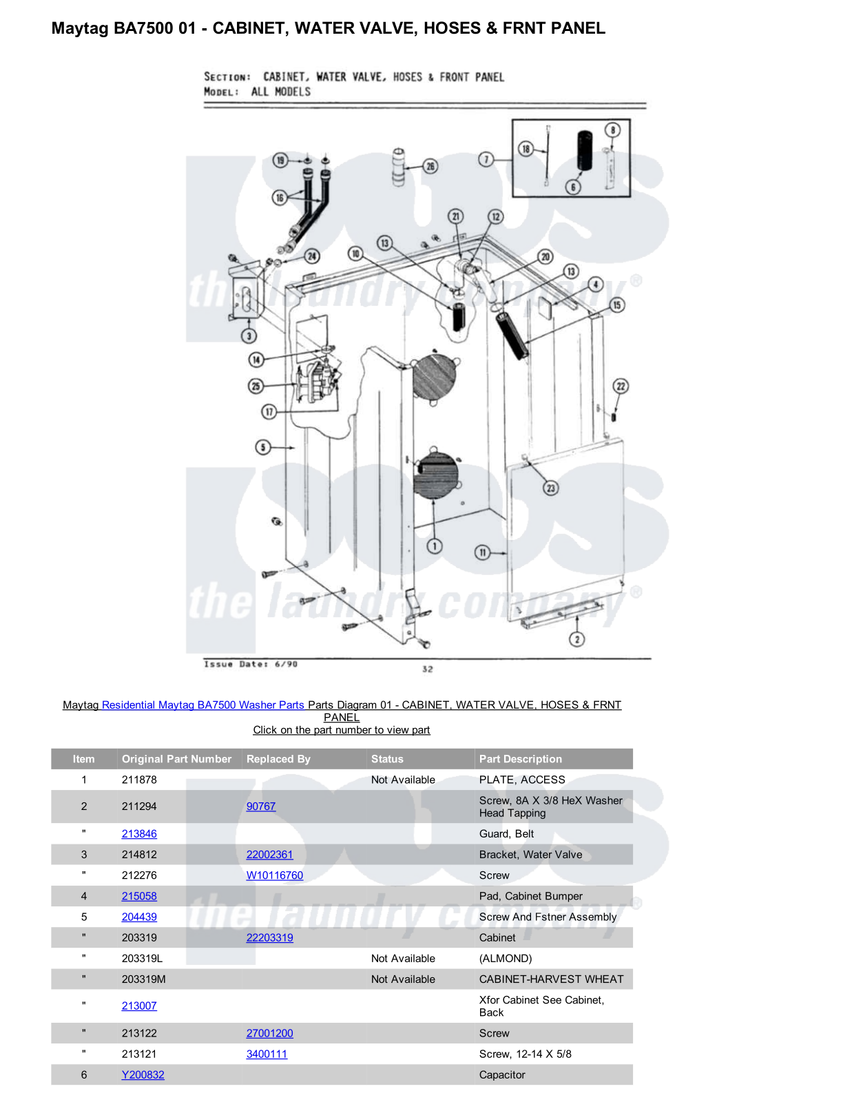 Maytag BA7500 Parts Diagram