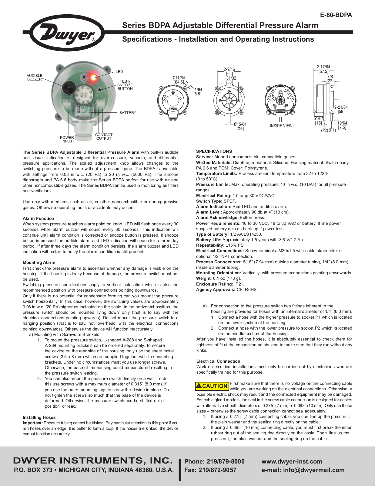 Dwyer BDPA User Manual