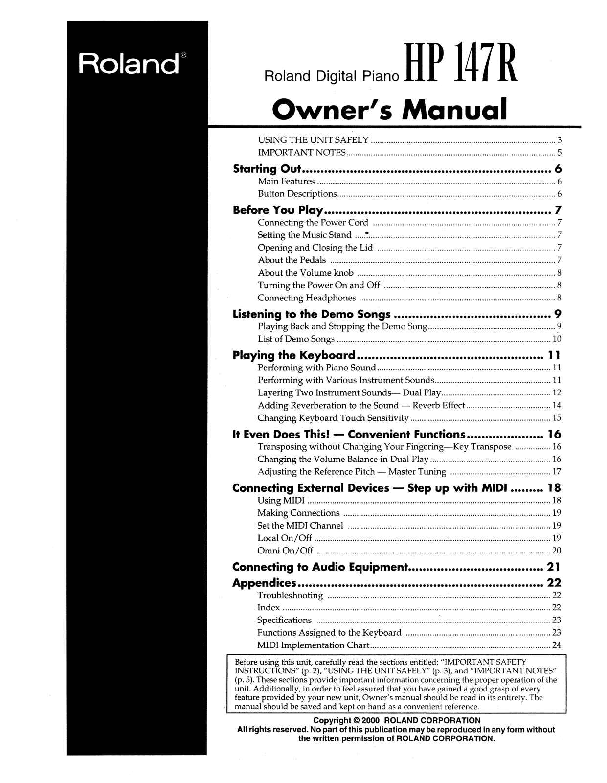 Roland HP-147R User Manual