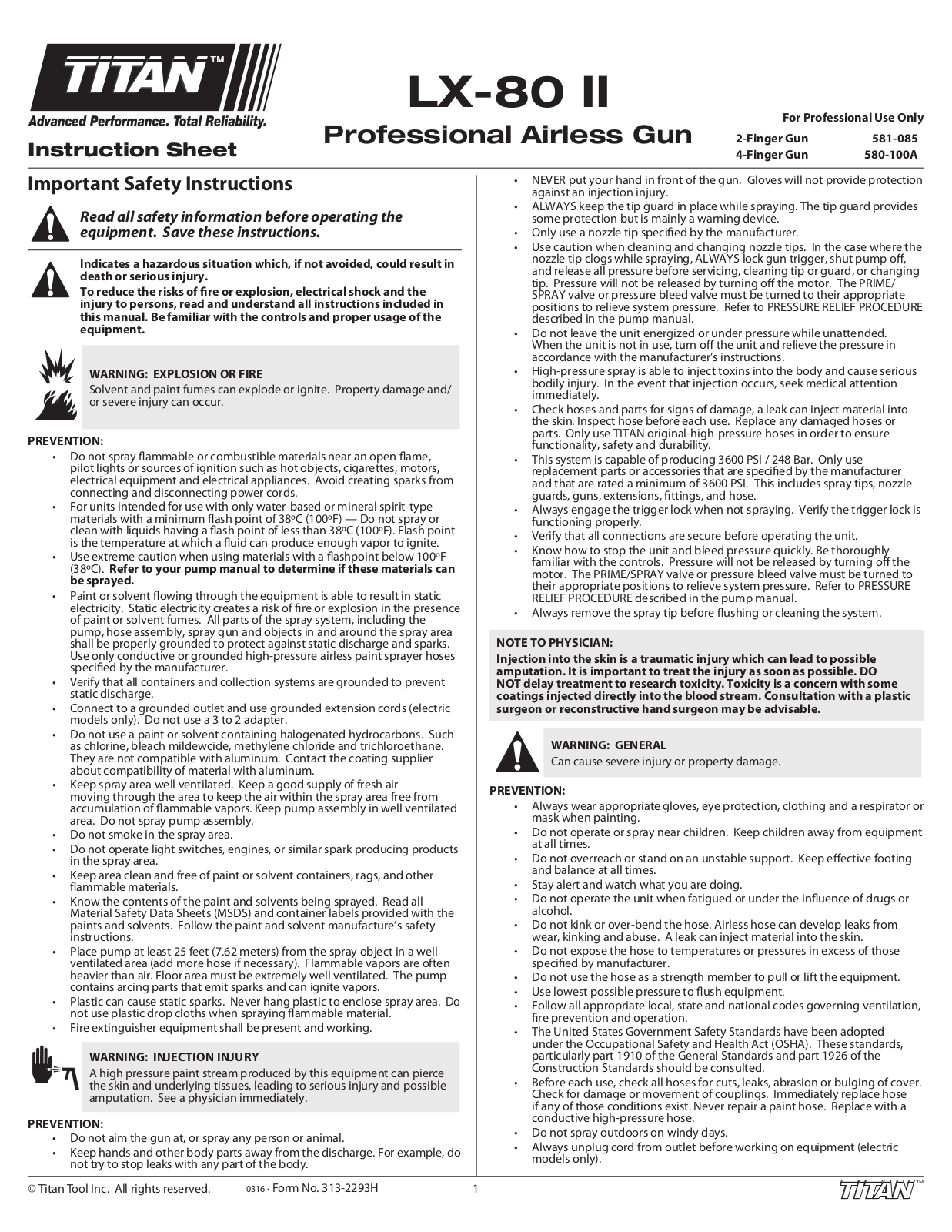 Titan 581-085, 580-100A User Manual