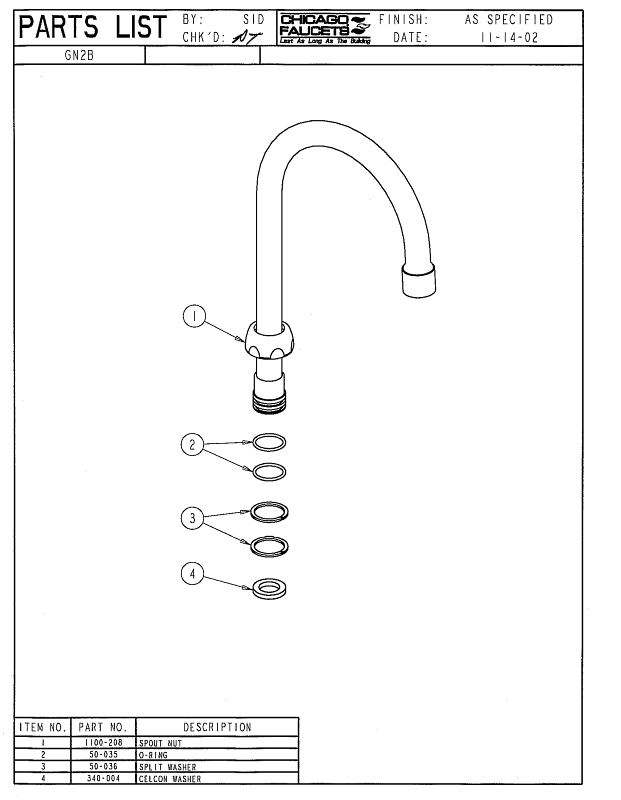 Chicago Faucet GN2BJK, GN2BJKCTF Parts List