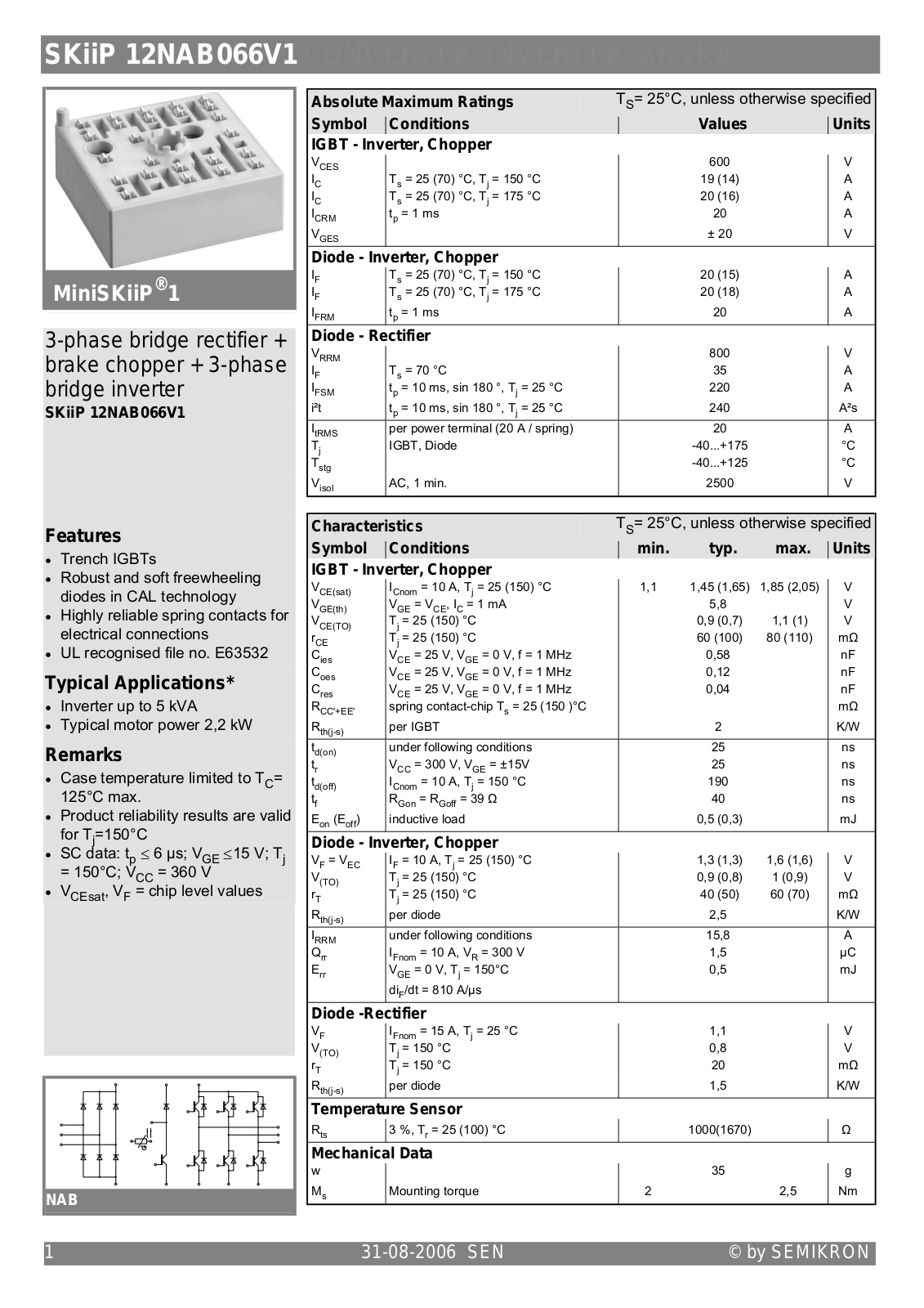 Semikron SKIIP12NAB066V1 Data Sheet