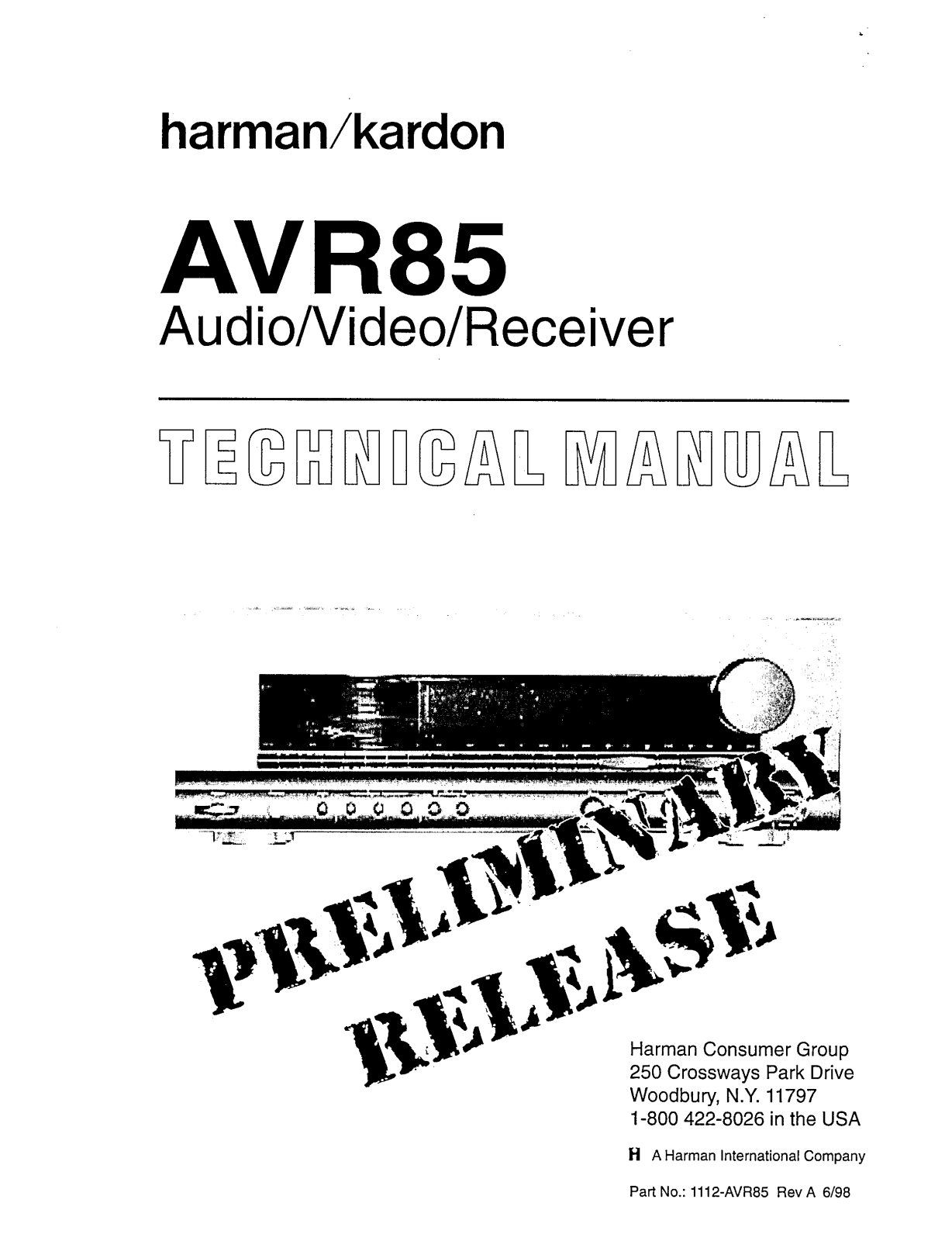 Harman Kardon AVR85RDS, AVR85 Techical Manual