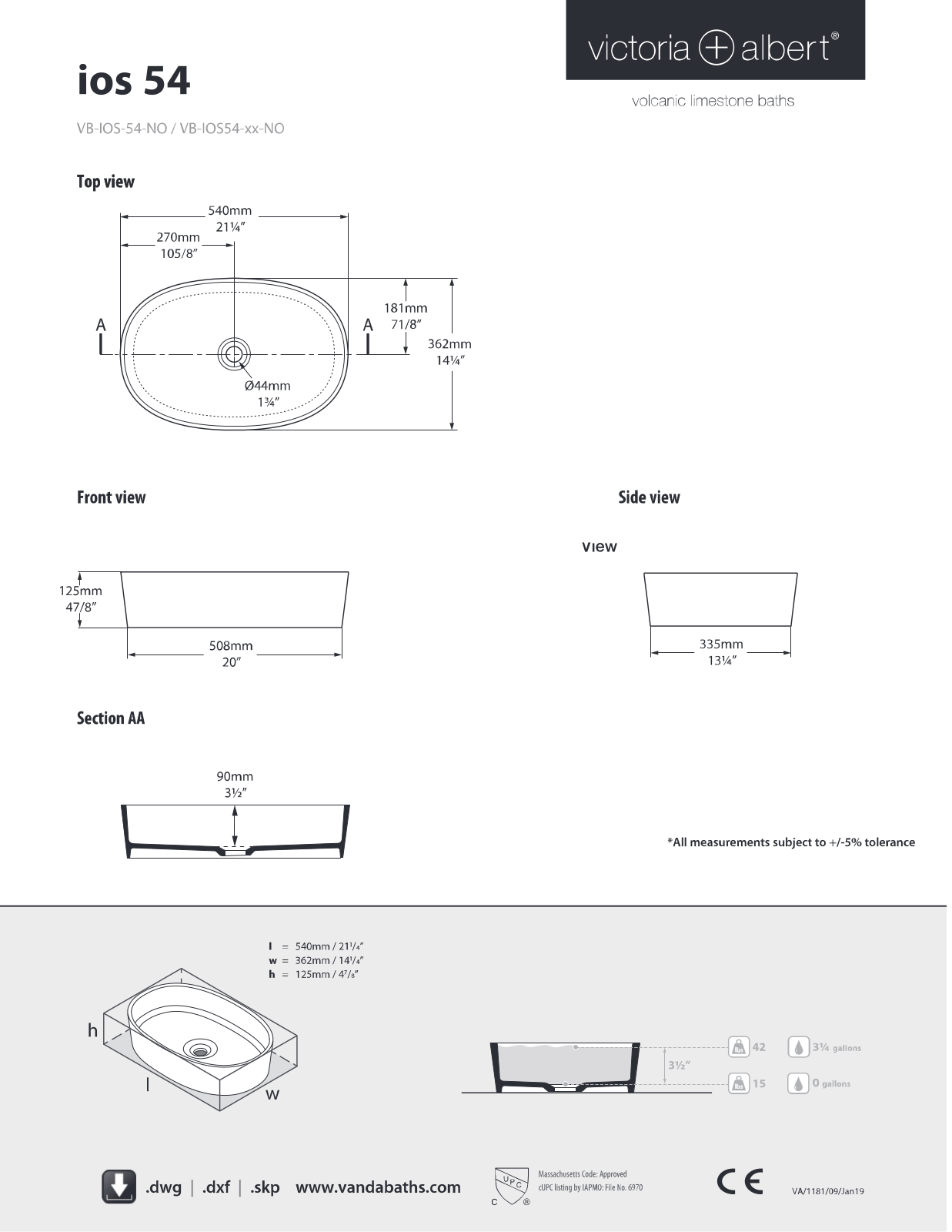 Rohl VBIOS54MSMNO Specifications