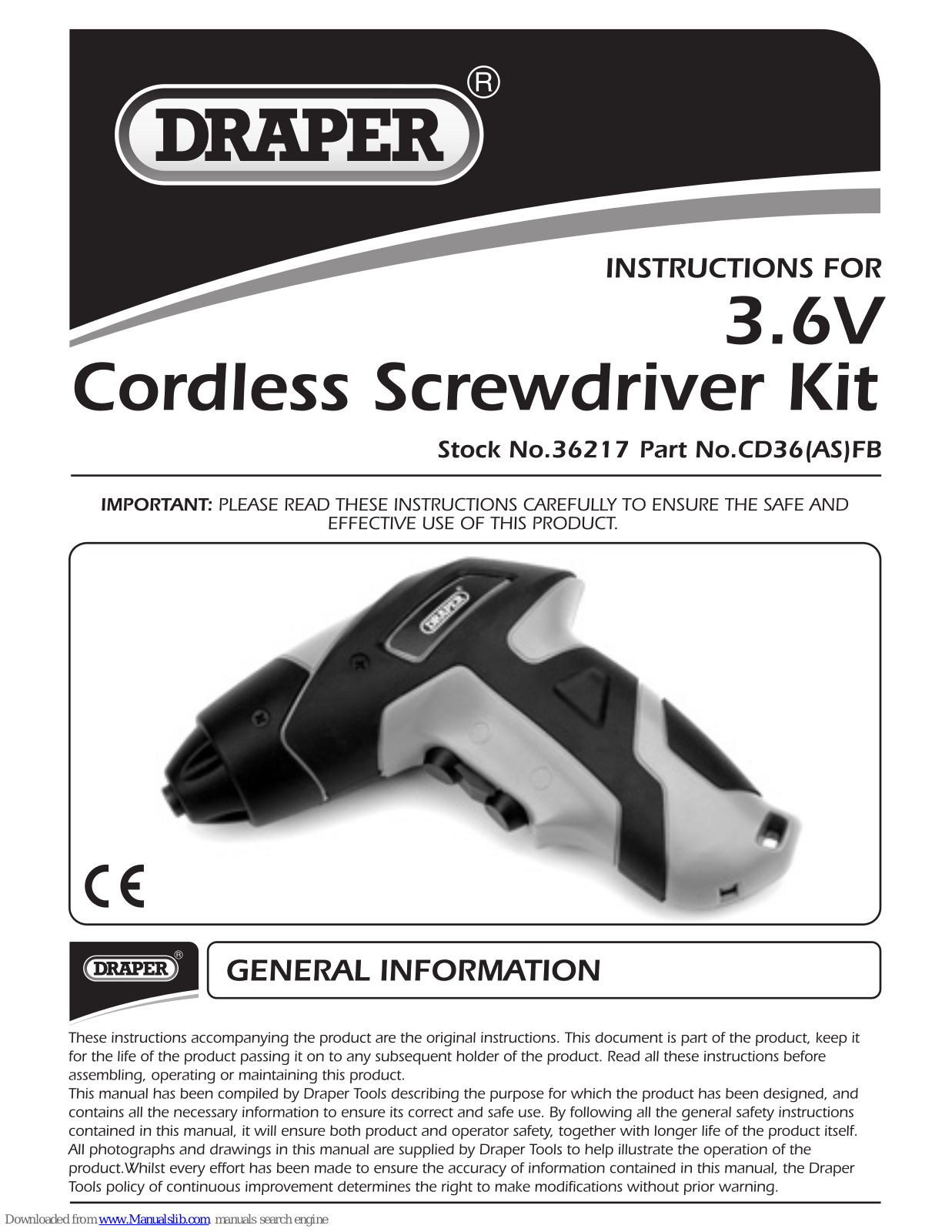Draper CD36FB, CD36(AS)FB, 36217 Instructions Manual - ManualMachine.com