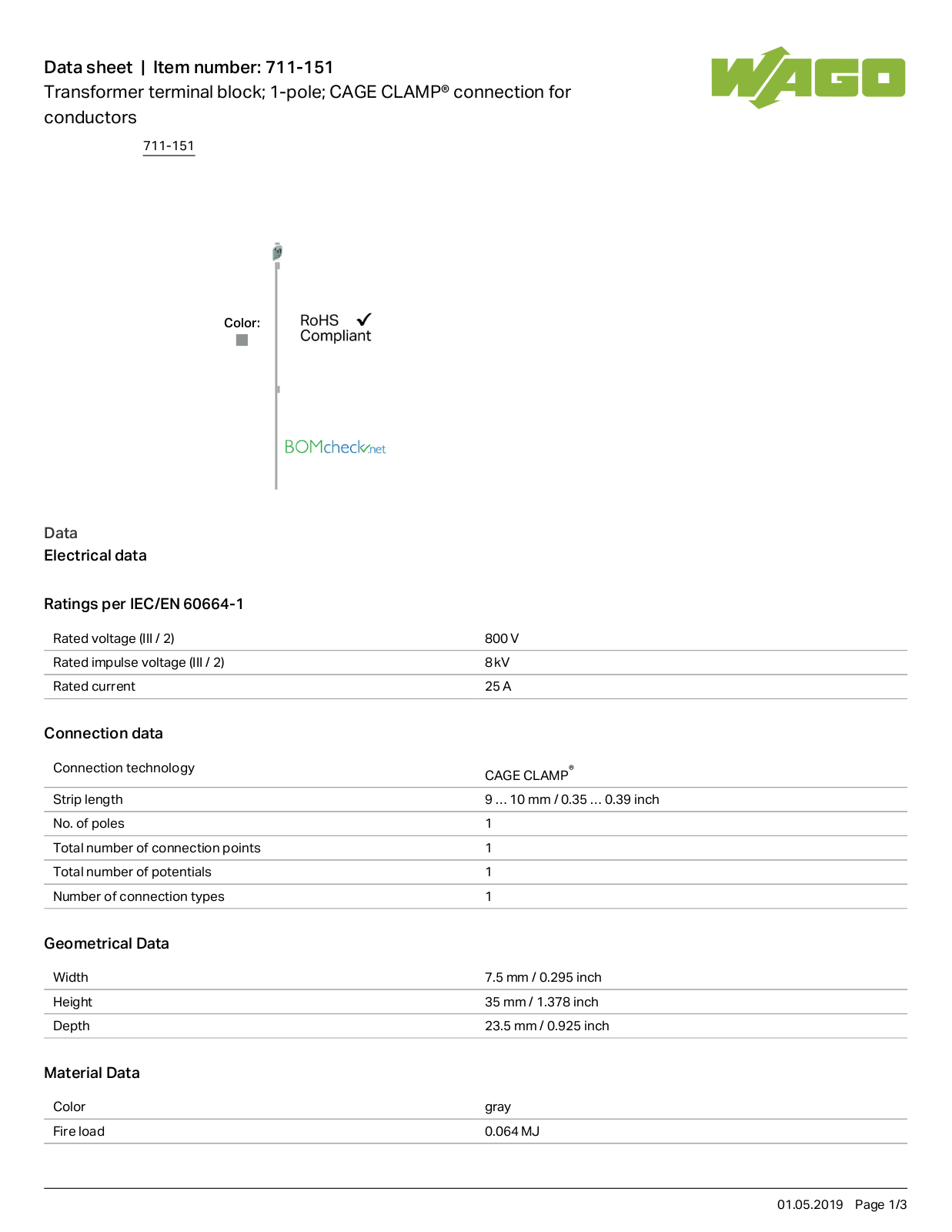 Wago 711-151 Data Sheet