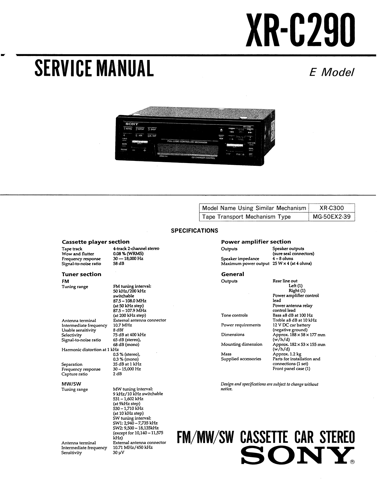 Sony XRC-290 Service manual