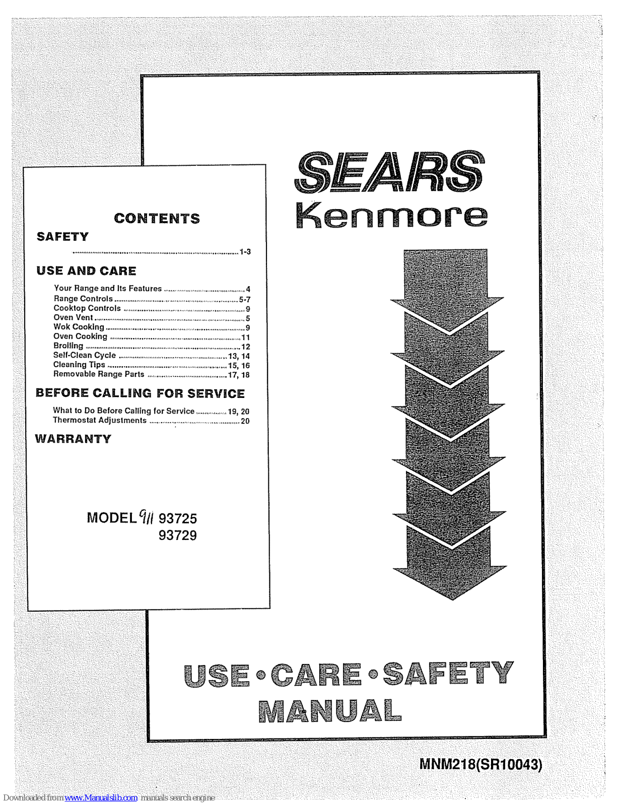 Kenmore 911.93729, 911.93725 Use, Care, Safety Manual - ManualMachine.com