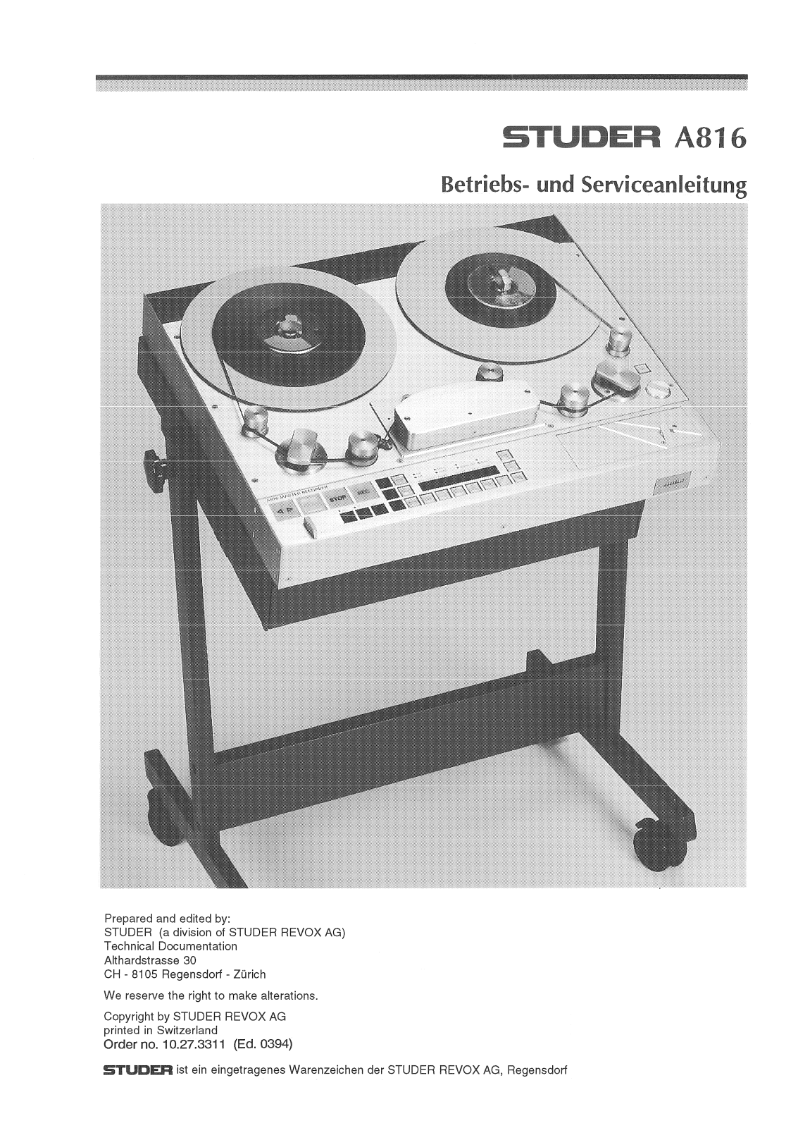 Studer A-816 Service manual